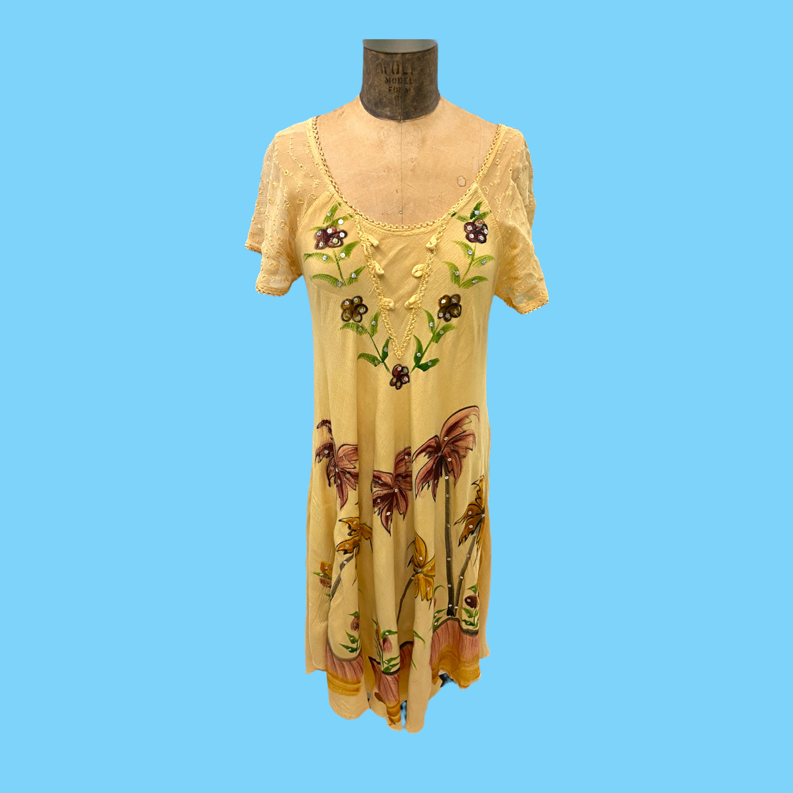 Vintage 1970s Jackpot Boho Yellow Summer Dress Med – Made In India