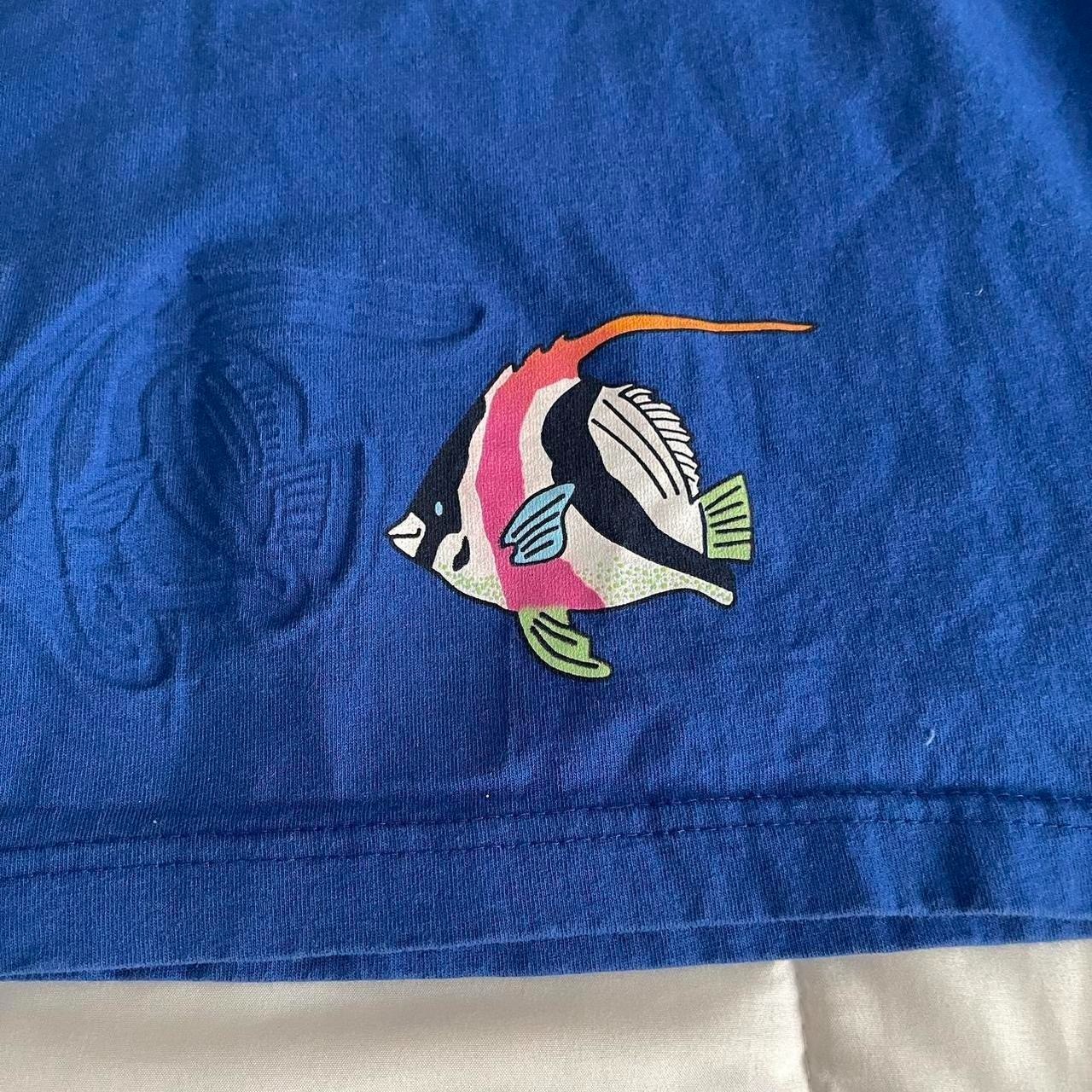 Vintage SK Sport Cobalt Blue Angel Fish Imprint Graphic Summer T Shirt Size M