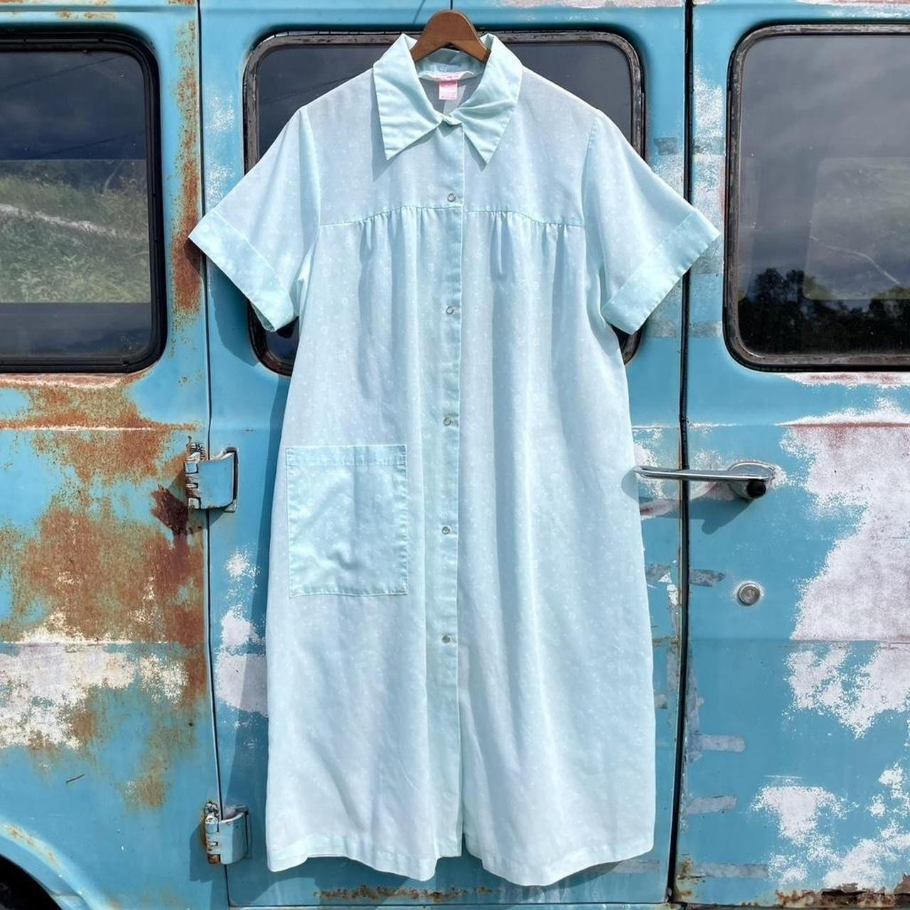 80s mermaid teal Carriage Court cotton poly blend house dress