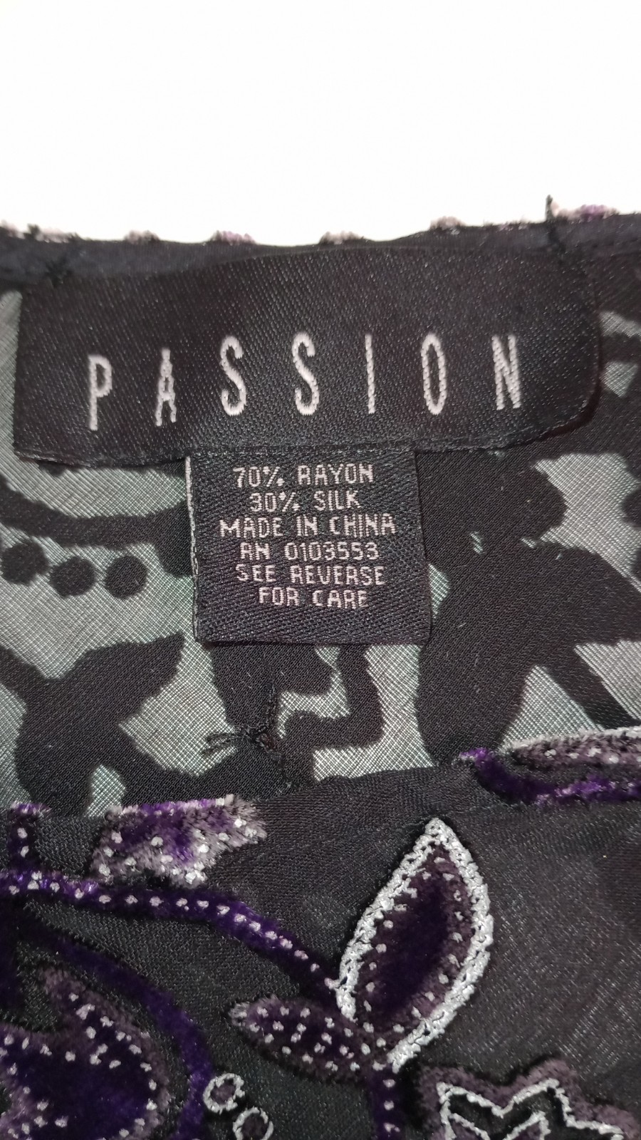 VINTAGE PURPLE/BLK SEQUINED VELVET SHAWL MADE BY PASSION Sz S/M *RARE*