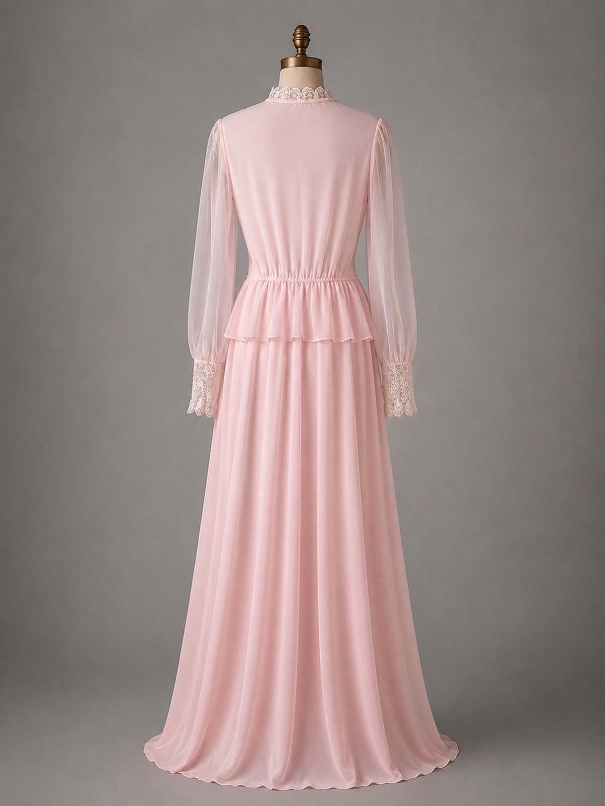 Vintage 1980s Victorian Revival Blush Pink Lace Dress Sz Medium M