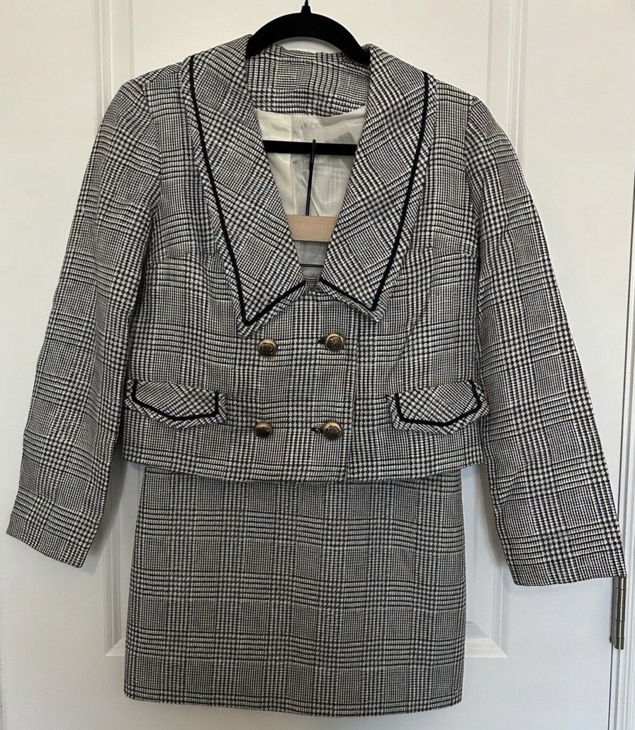 Vintage Bobbie Brooks 1950s Skirt Blazer Set Plaid Wool USA Workwear Office XS/0