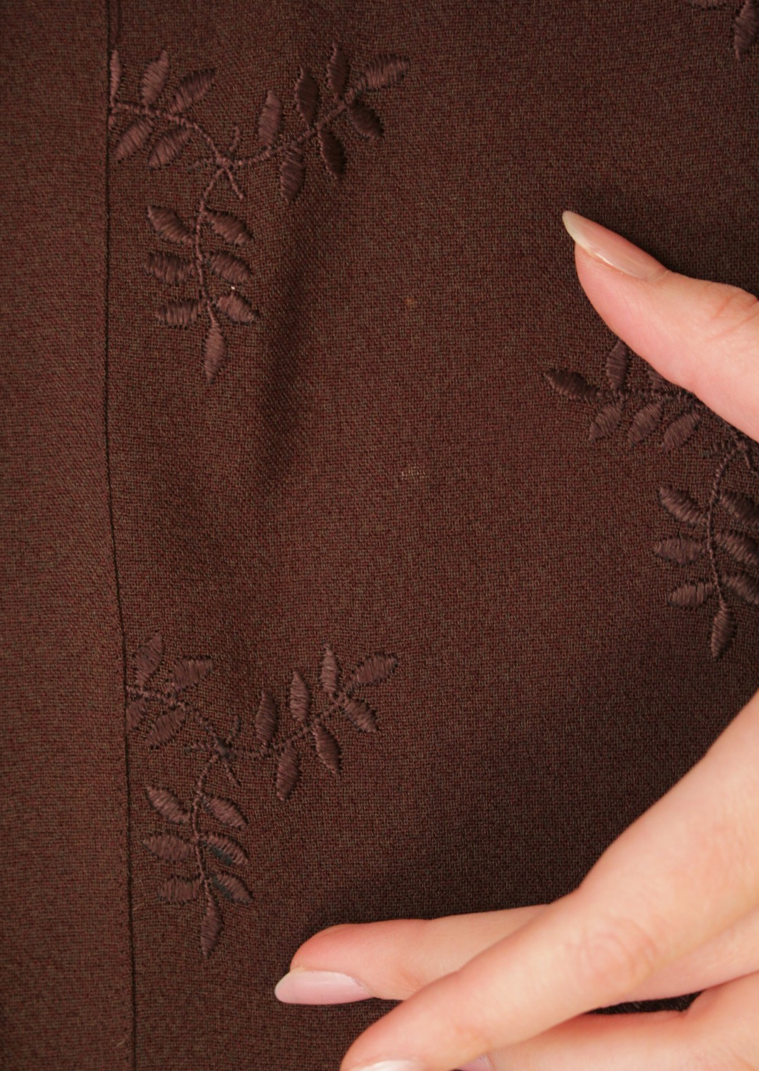 VTG Women’s 30s Brown Embroidered Long Sleeve Rayon Dress Sz XL 1930s Ladycraft