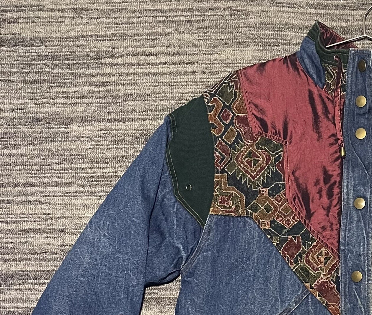 Vintage 90s Two Twenty Women’s Blue Denim Patchwork Winter Lined Jacket Small