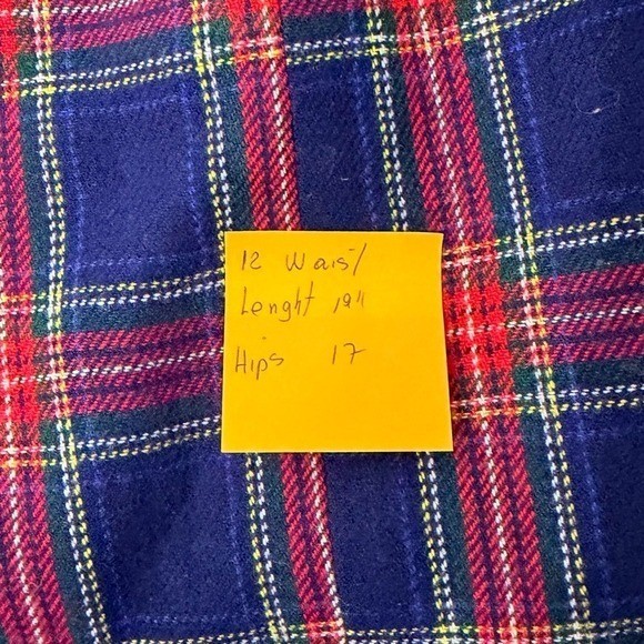 Jean-Du-Champ French Vintage Plaid Wool Pencil Skirt Navy Red Side Zip