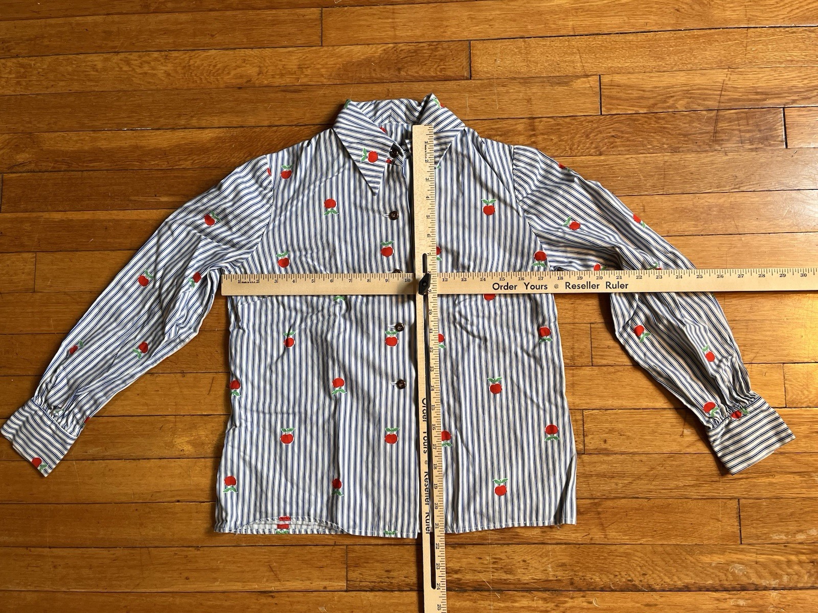 VINTAGE 70s Jamison Boutique Apple Co-Ord Set 2 Piece Shirt Skirt Pinstripe Blue