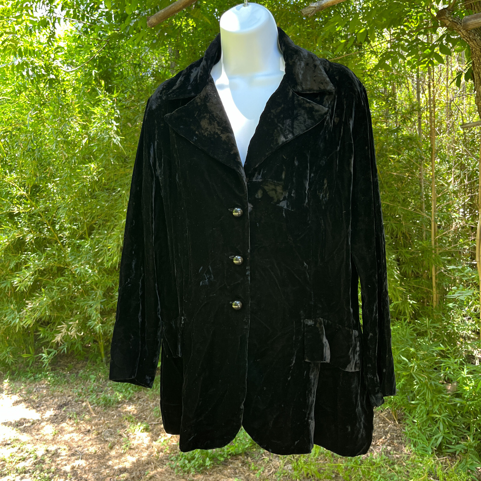 True Vintage Crushed Velvet Blazer Top Womens M/L Black Goth Dark Academia 60s