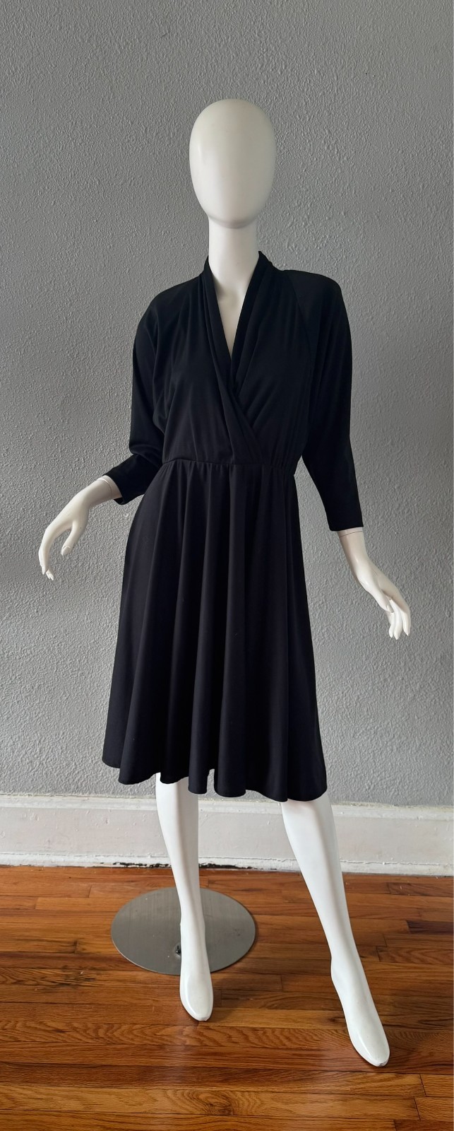 Vintage 80s Black Faux Wrap WILLI Full Skirt Shirt Dress M/L