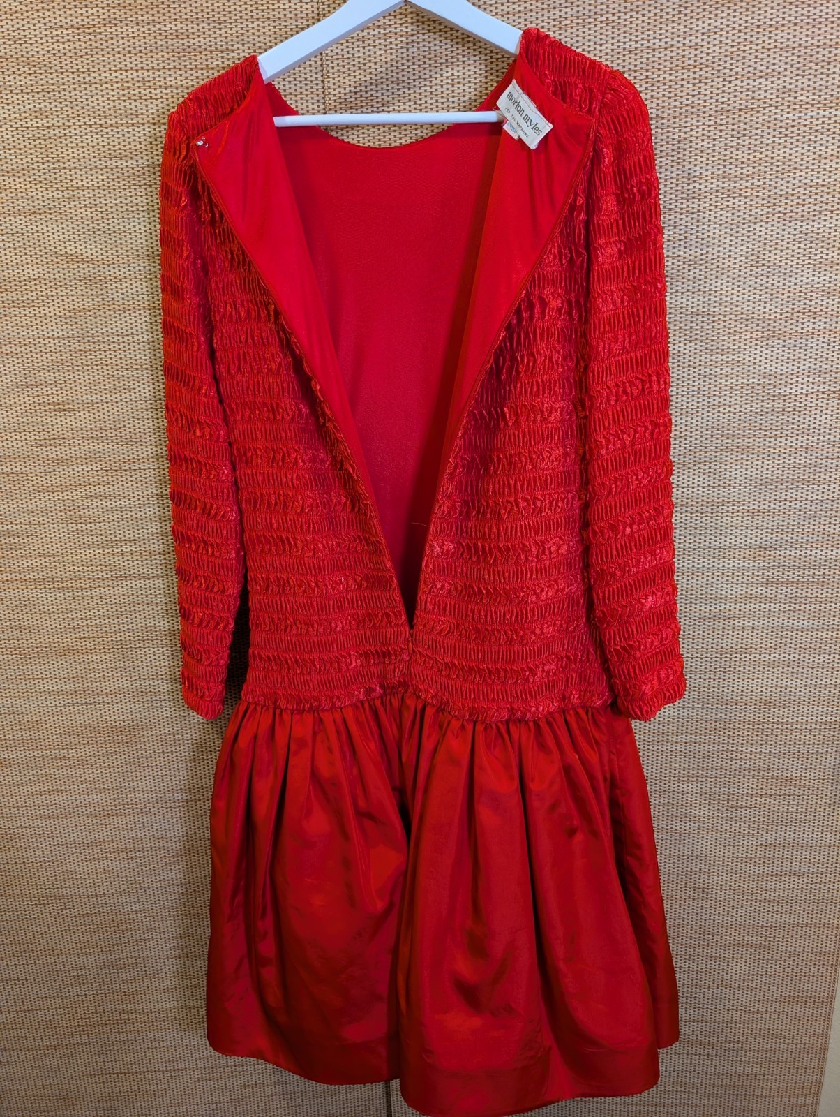 Vintage Morton Myles For The Warrens Size 12 Red Dress Drop Waist Rosette USA