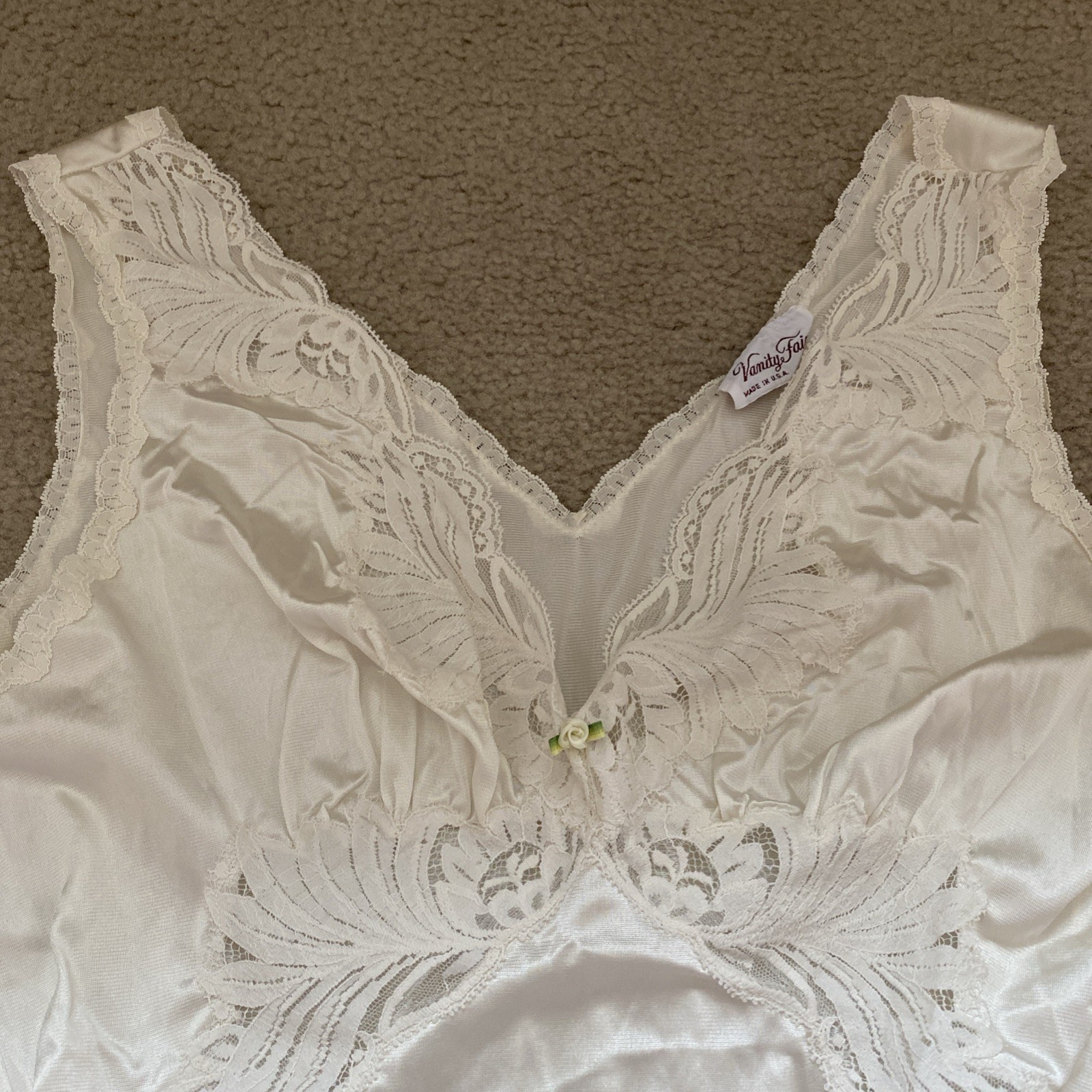 Vtg Vanity Fair Ivory Lace Teddy Bodysuit Small Nylon Sexy One Piece Lingerie