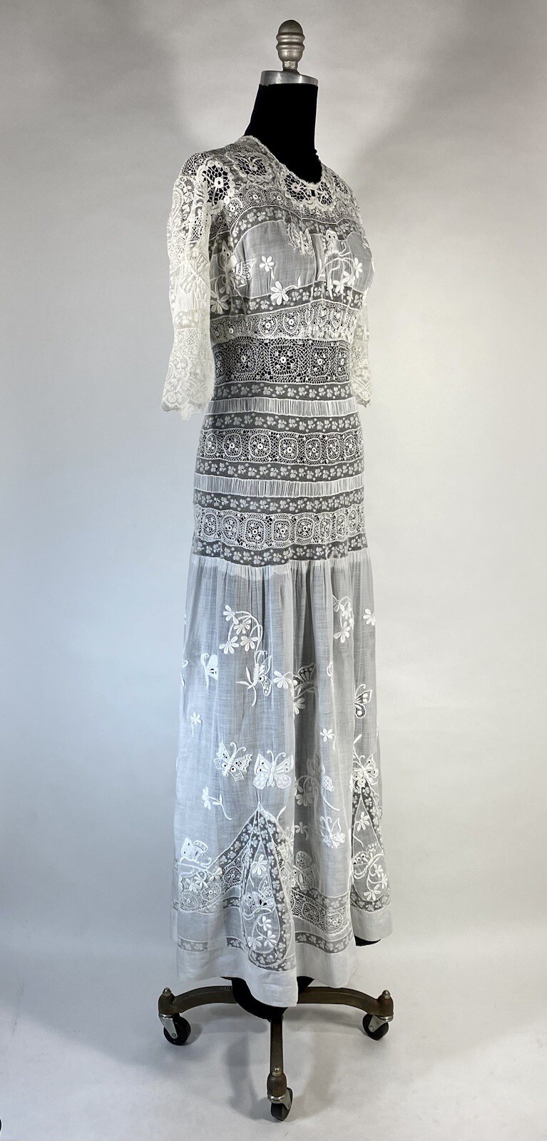 Antique late Victorian-Edwardian intricate pieced lace sheer wedding gown dress