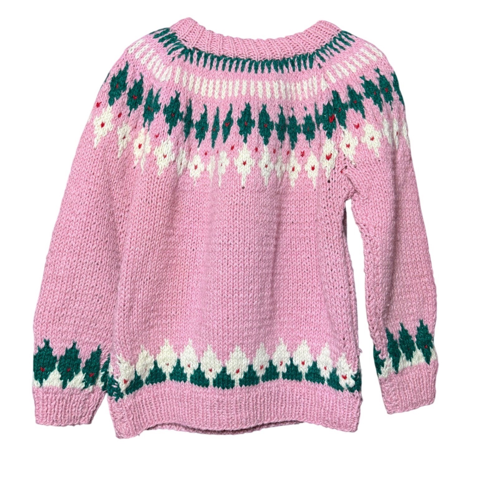 Handmade Greece Women NA Pink Wool Fair Isle Sweater Knit Geometric Scandinavian