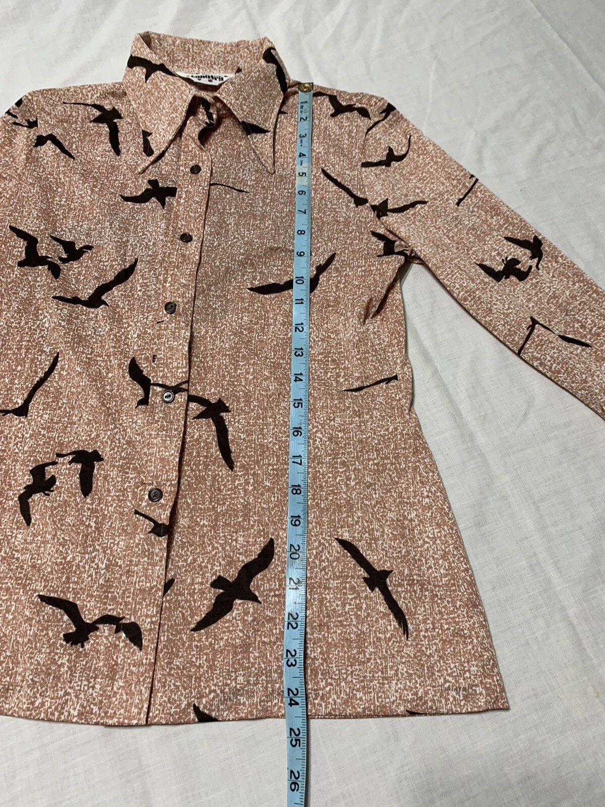 Vintage 'Langtry Ltd’ Wharf Scene 1970s Ladies Nylon Long Sleeve Shirt sz L