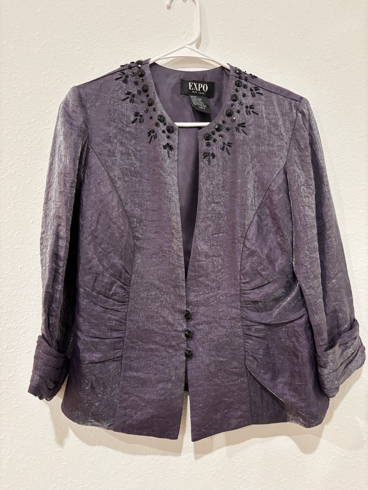 VTG 90s EXPO Purple Beaded 2pc Blazer Set S Whimsigoth Office Siren Formal