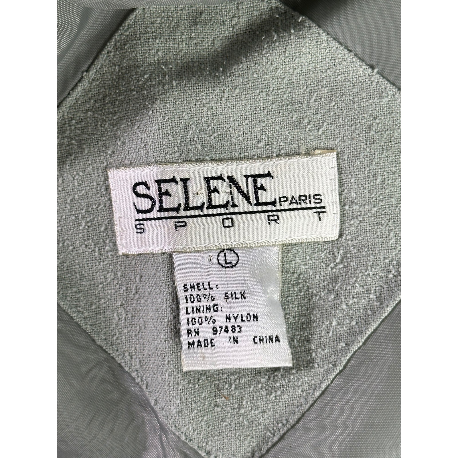 Selene Sport Sage Green 100% Silk 2-Piece Tracksuit Bomber Jacket Pants Set XL