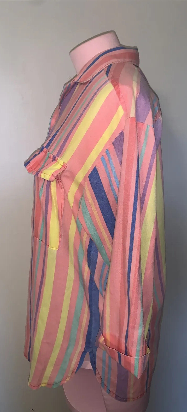 Vintage Button Up 70’s EBER San Francisco Top Pastels Striped Women’s Small ?