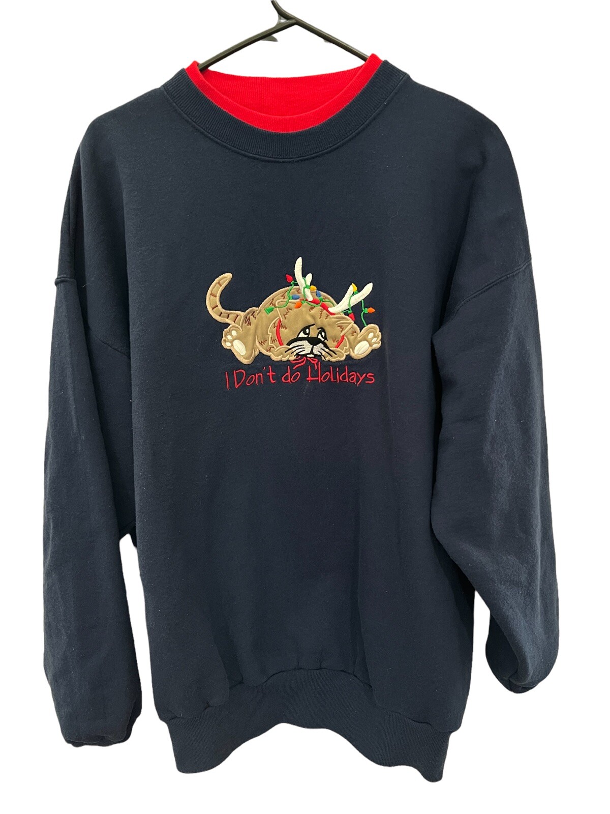 Vintage M&C Sportswear Christmas Cat Holiday Grandma Sweatshirt Blue Funny XL