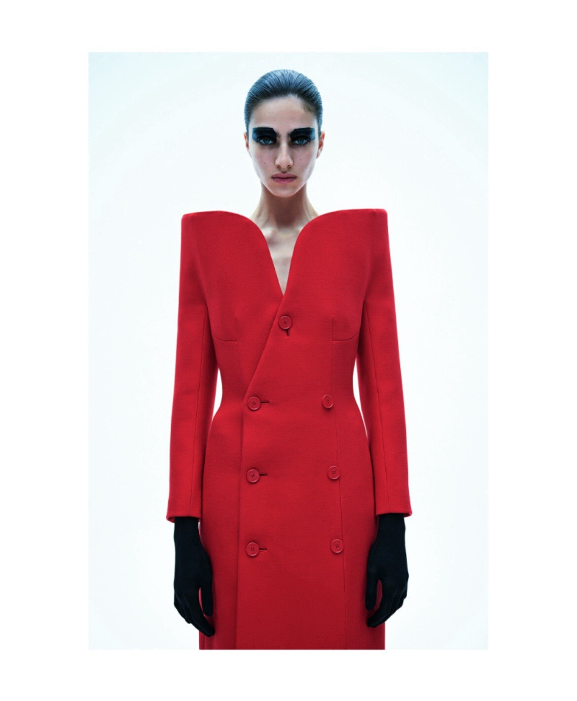 Runway Celebrity High Collar Red Long Coat Jacket L US8-10