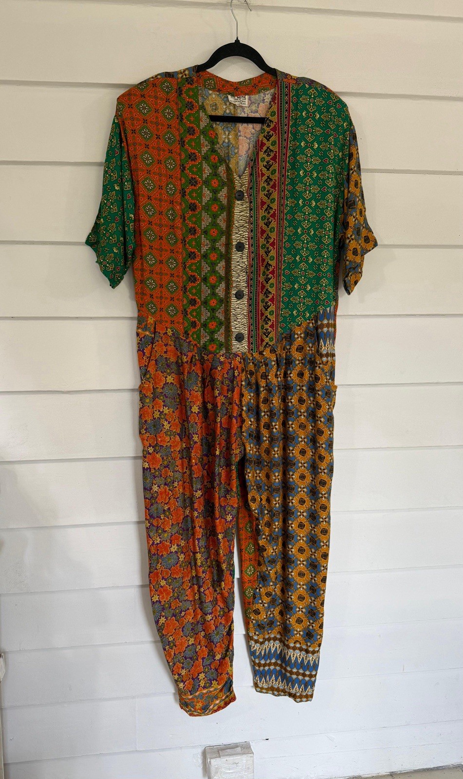 Vintage 90s OK Mike Hip Hop Relaxed Patchwork Flowy Romper Jumpsuit One Size