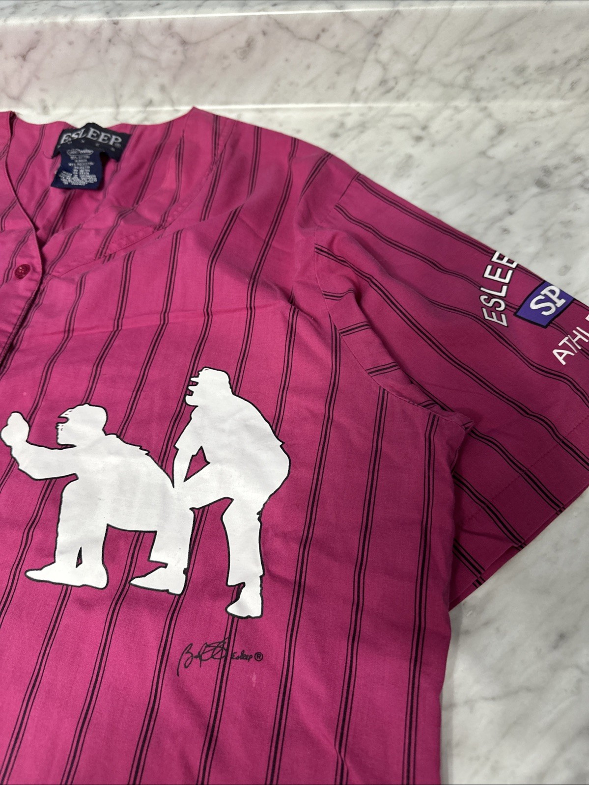 ESLEEP Boxer Pajamas VINTAGE 90s Baseball 12” = +45 Great Condition Large Pink