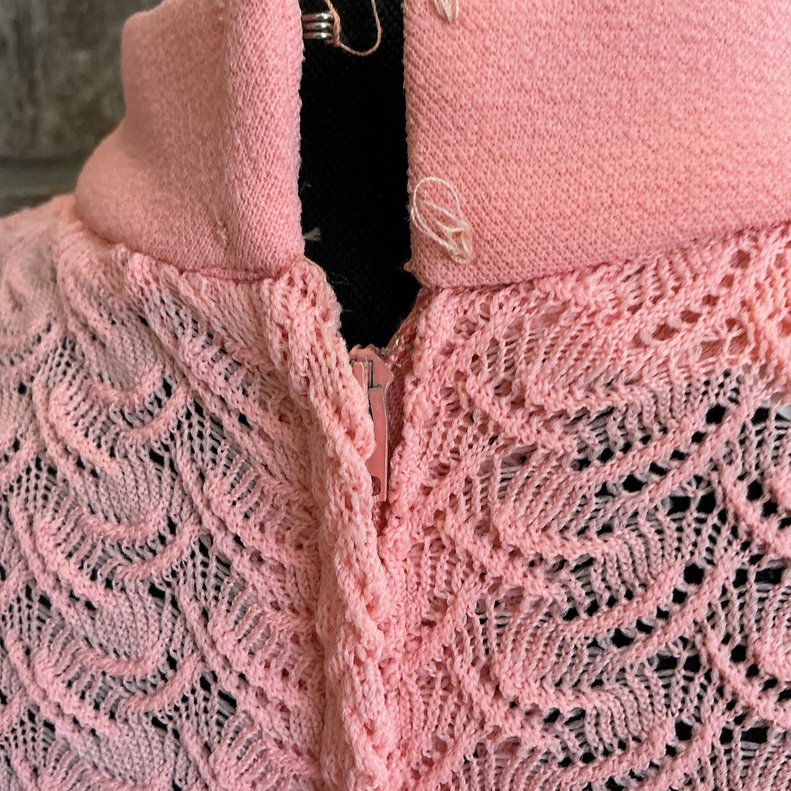VTG Pink Lace Bodice Maxi Dress Size 14 Long Sleeve Rhinestone USA Made #11C7