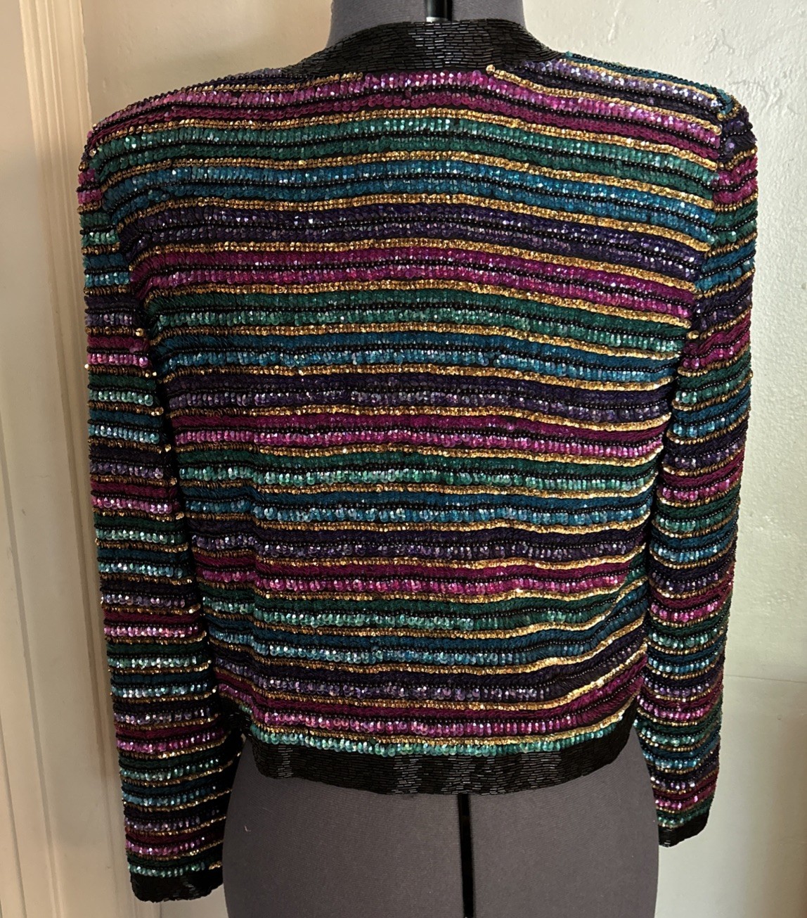 NWT Vintage Laurence Kazar Colorful Art To Wear Beaded Jacket Size M 100% Silk