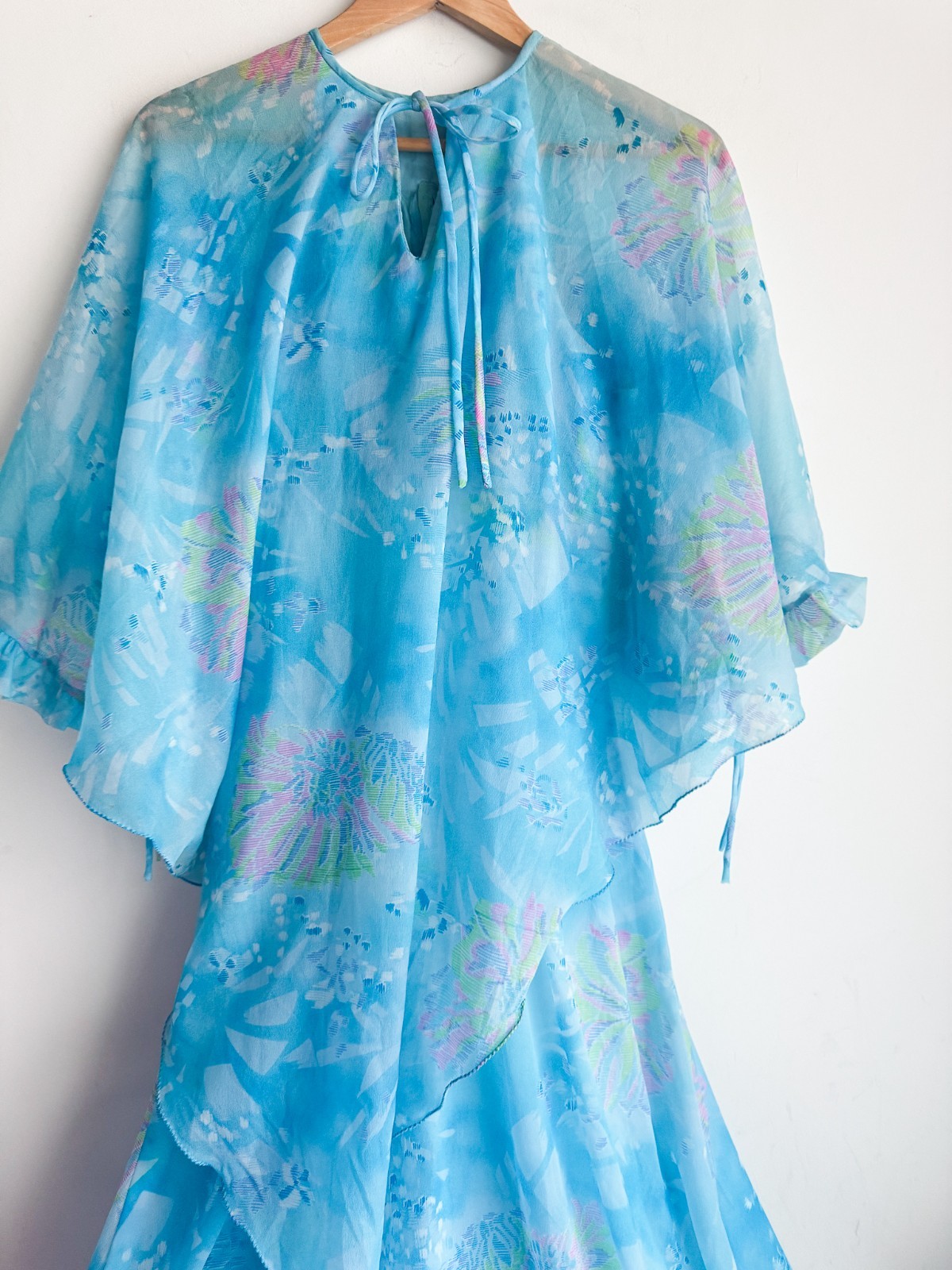 Vintage Sky Blue Maxi Dress With Cape Bodice Modest Mother of Bride Wedding S