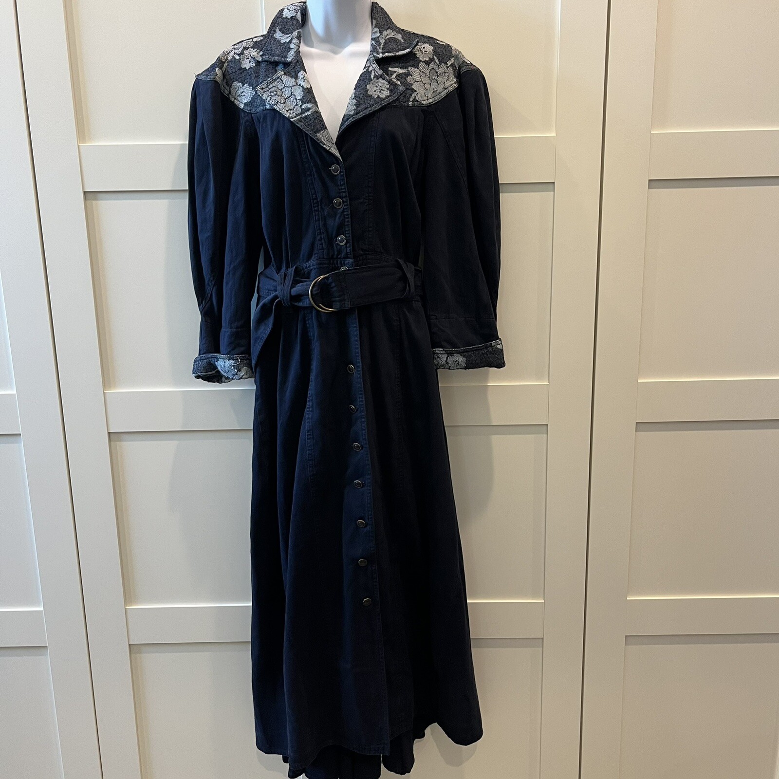 VTG Karen Alexander Maxi Western dress 12 Navy Fit Flare Rodeo Festival Cowgirl