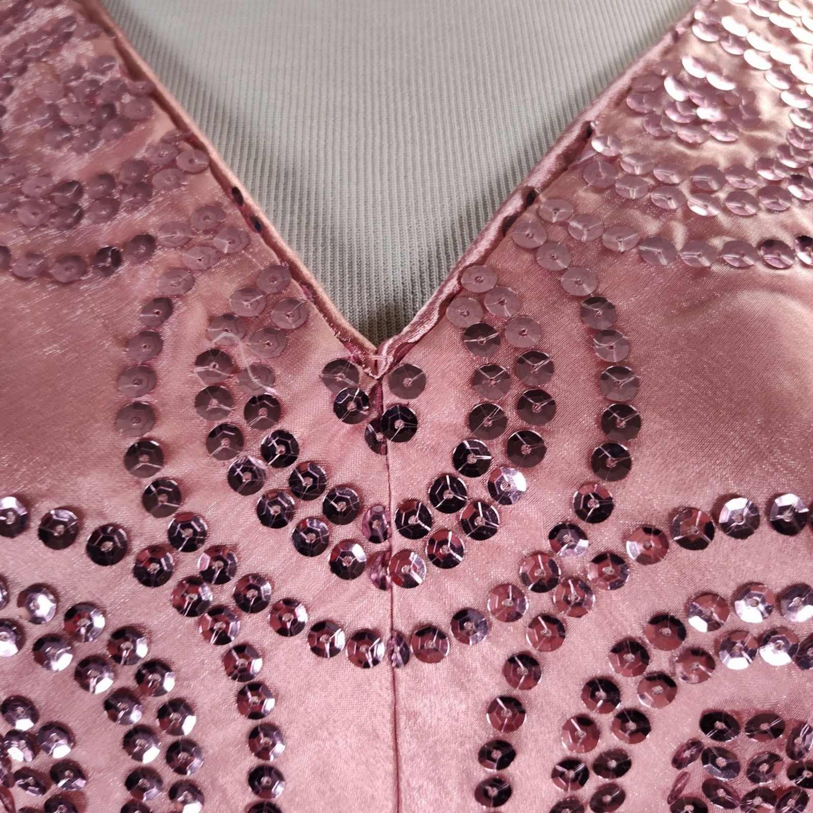 Vintage 80s Pink Sequin Formal Dress Size 12 Puff Sleeve Basque Waist