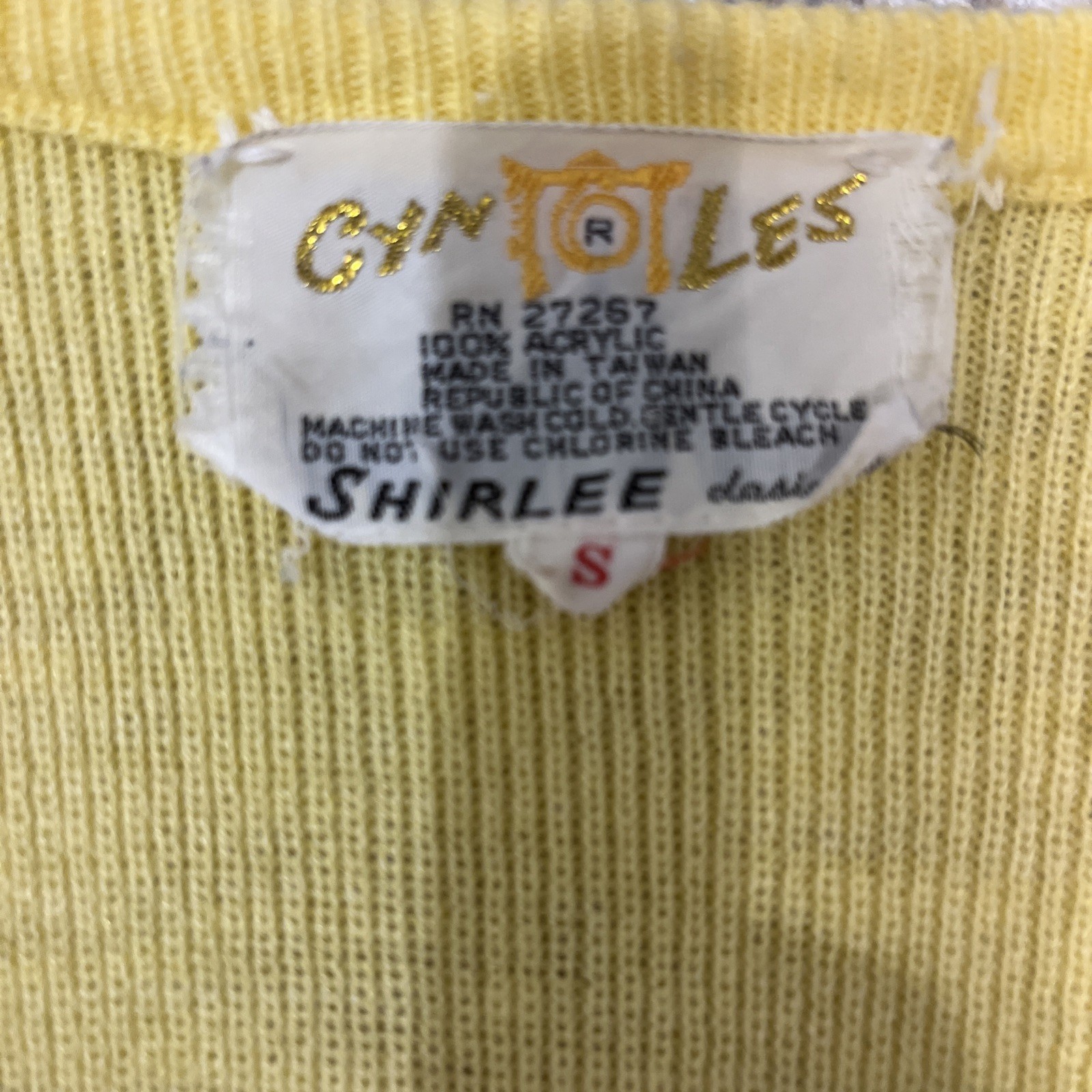 Cyn Les By Shirlee Vtg 1970’s Yellow Pullover Sweater With Pond Frogs Applique S