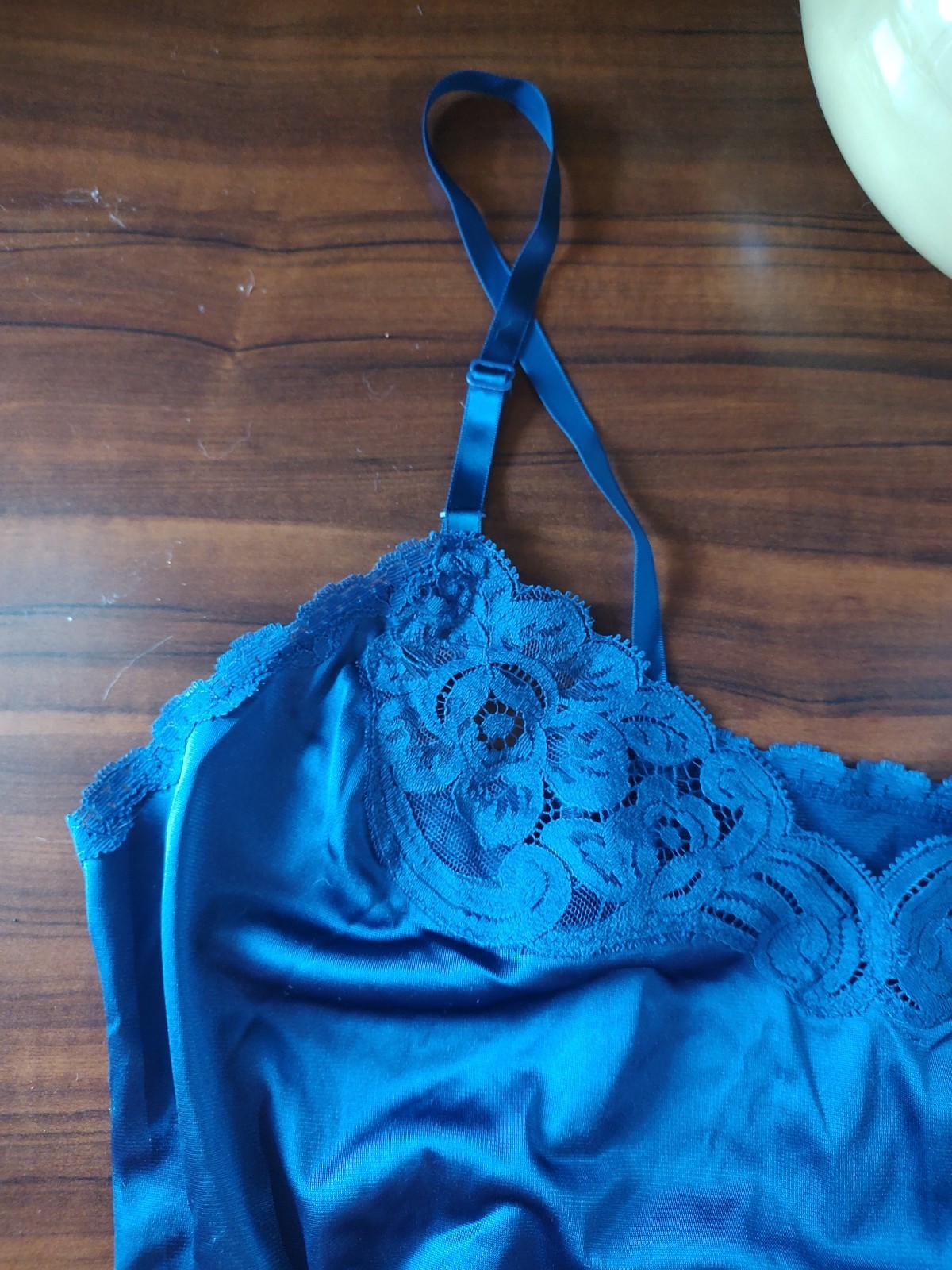 Vintage Vanity Fair Navy Slip And Camisole Size 36 Small Lace Dupont Nylon