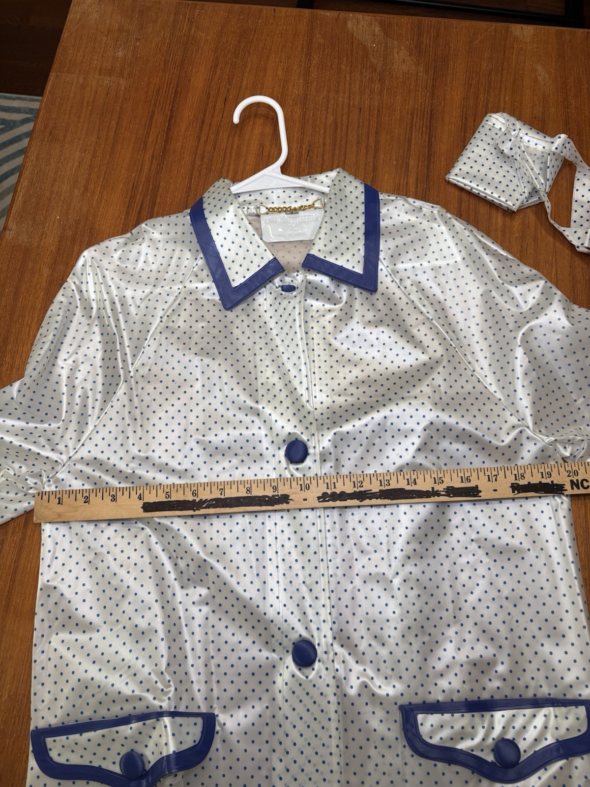 Vtg 60s Atomic Mod Lady Chesterfield Polka Dot Vinyl Raincoat & Cap Set L 14/16