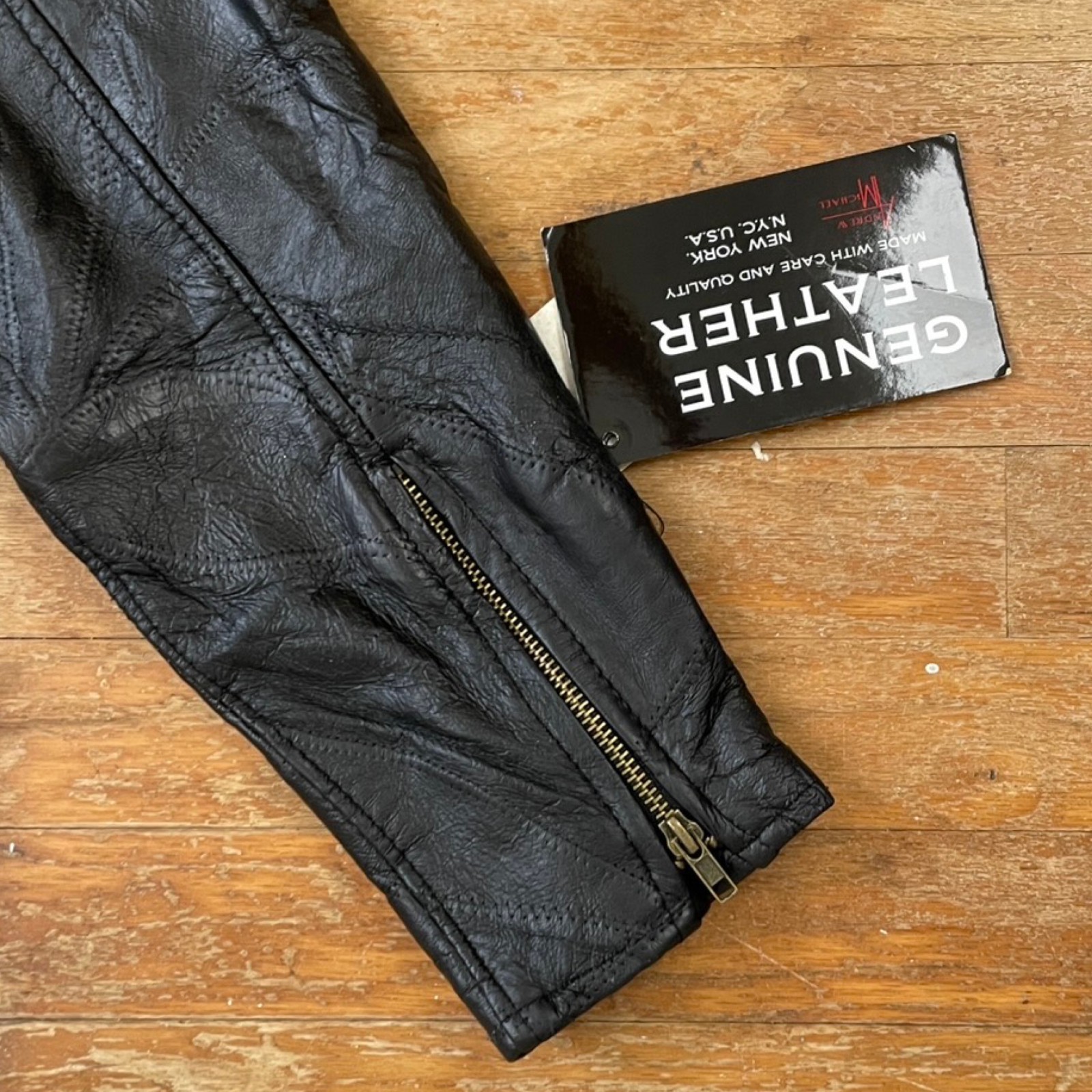 Vintage Patchwork Leather Jacket Size Medium 90s Black Motorcycle Biker Coat