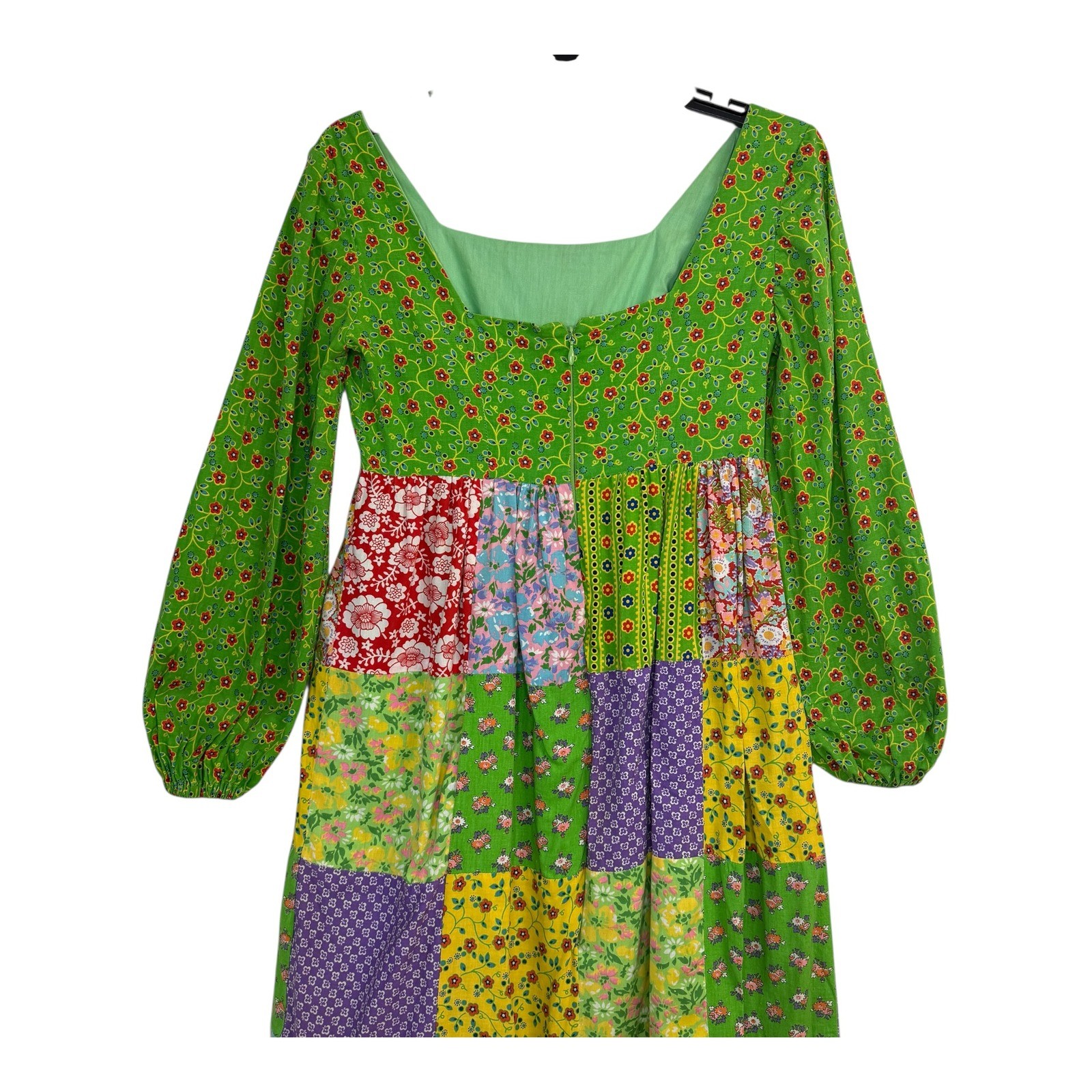 Vtg Mountain Artisans Patchwork Maxi Hippie Dress Floral Boho Green Pink Size 8
