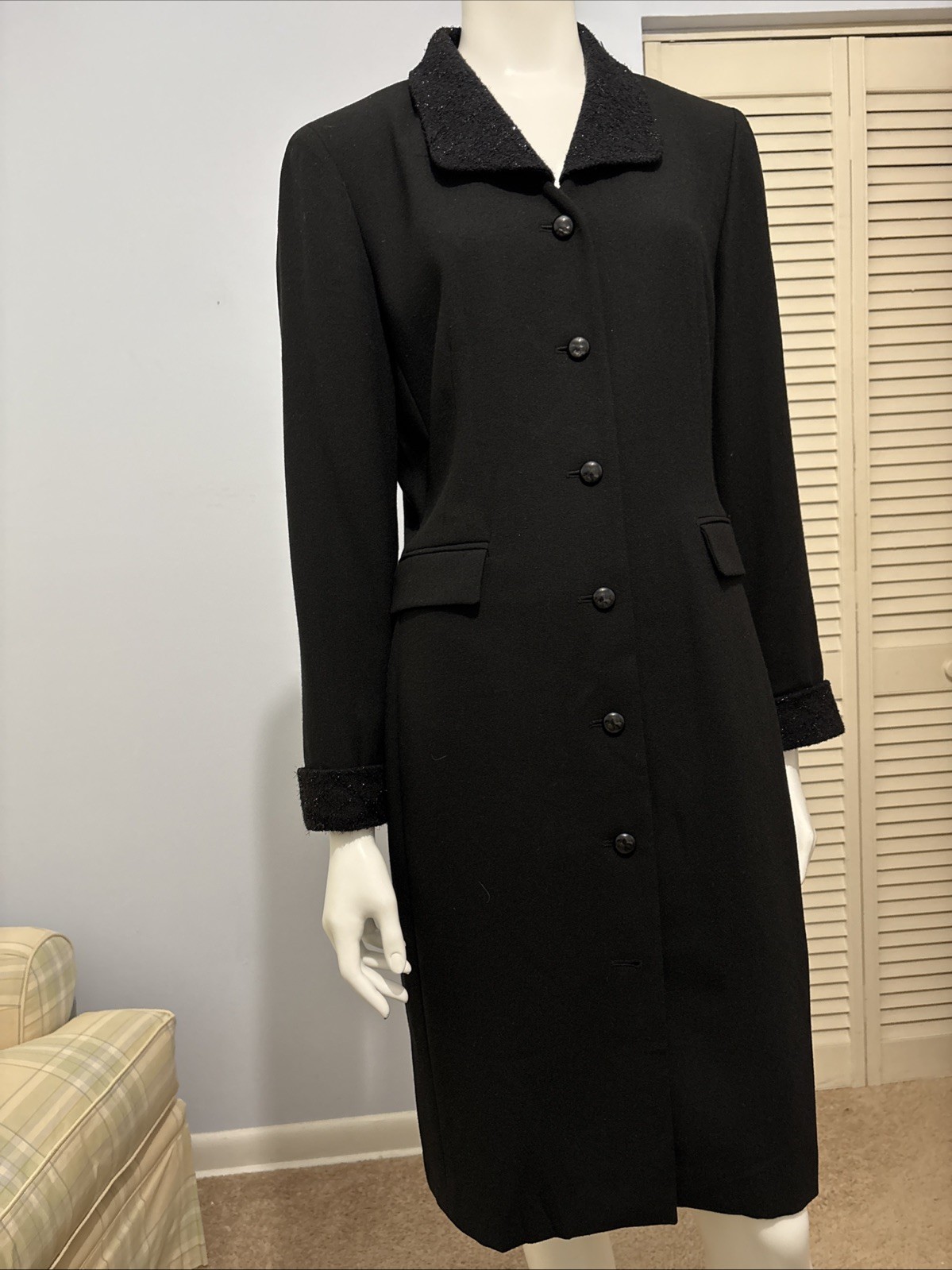 Vintage Kasper for A.S.L Chic Black Dress Buttons Down The Front Pockets Sz 8P