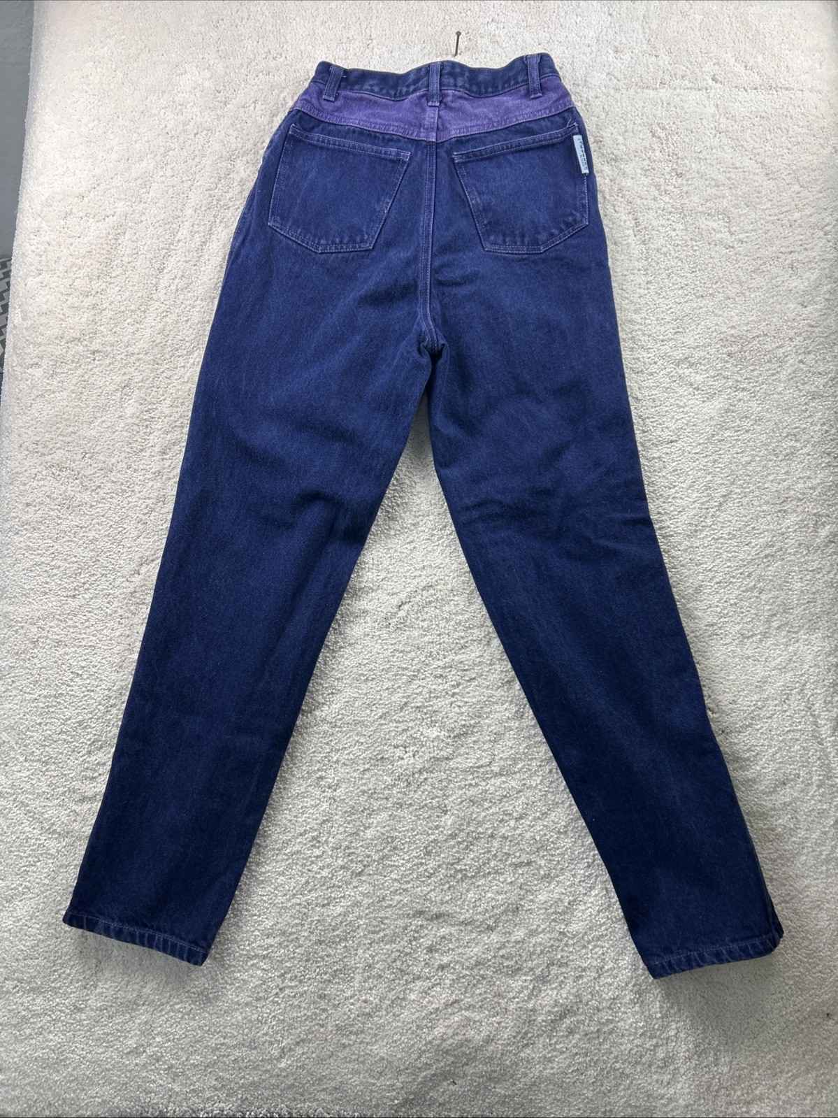 Vintage Squeeze 80s 90s Dark Blue/Lavender Wash Womens High Waist Rise Jeans 3/4