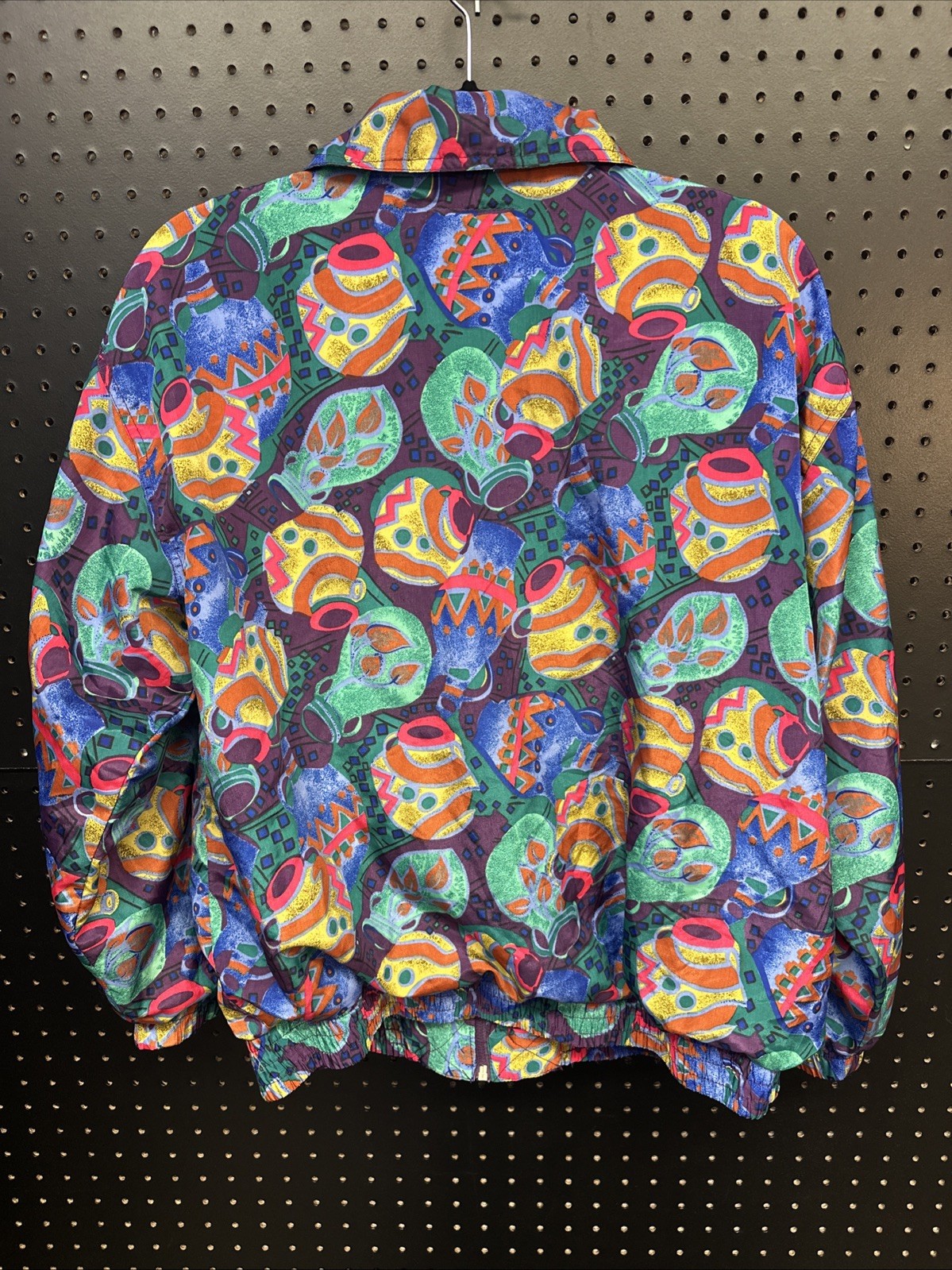 Vtg Windbreaker Jacket Women Large 90s Coffee Tea Drinks Theme EVR