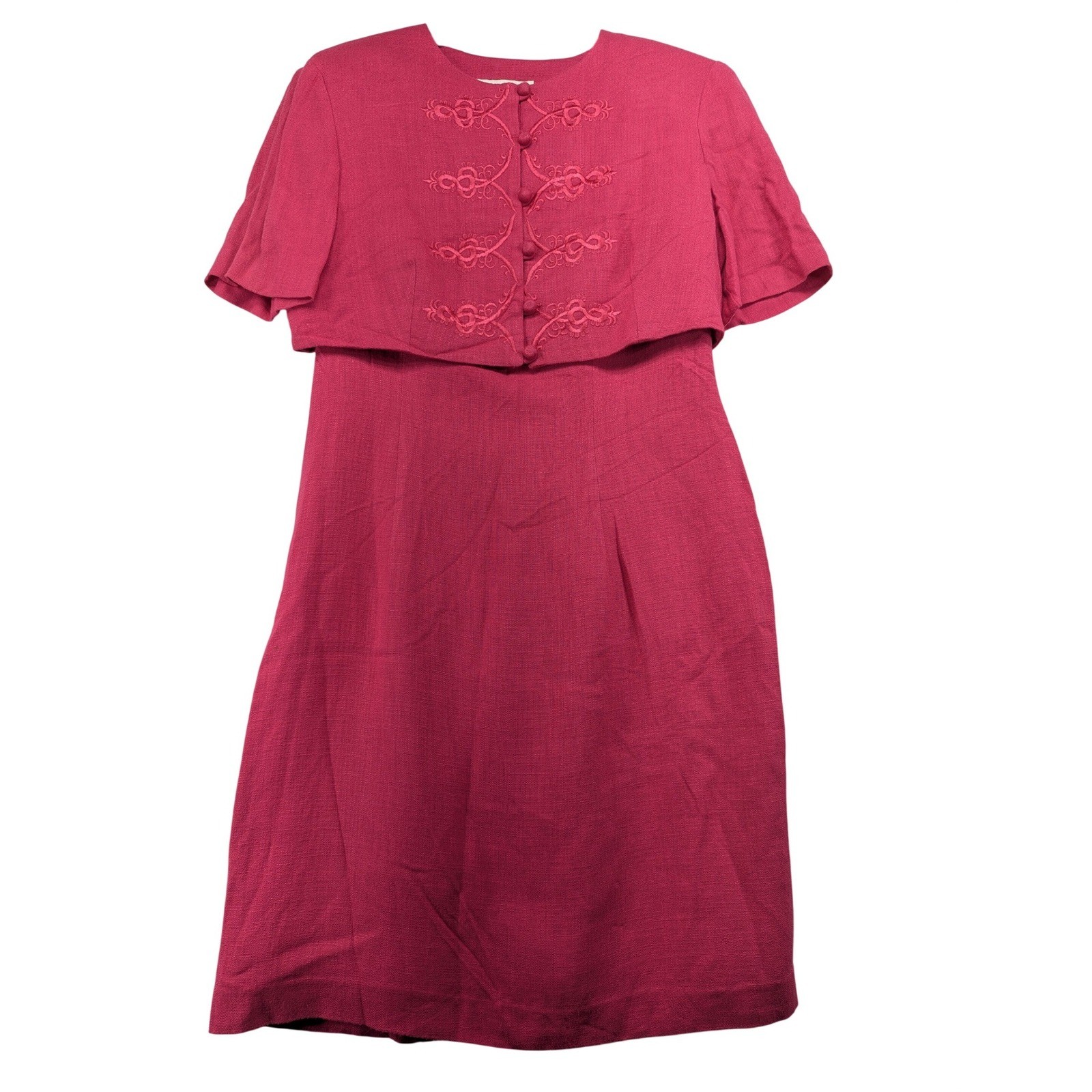 Casual Corner Vintage 90s Magenta Pink Embroidered Dress and Jacket Set Size 10