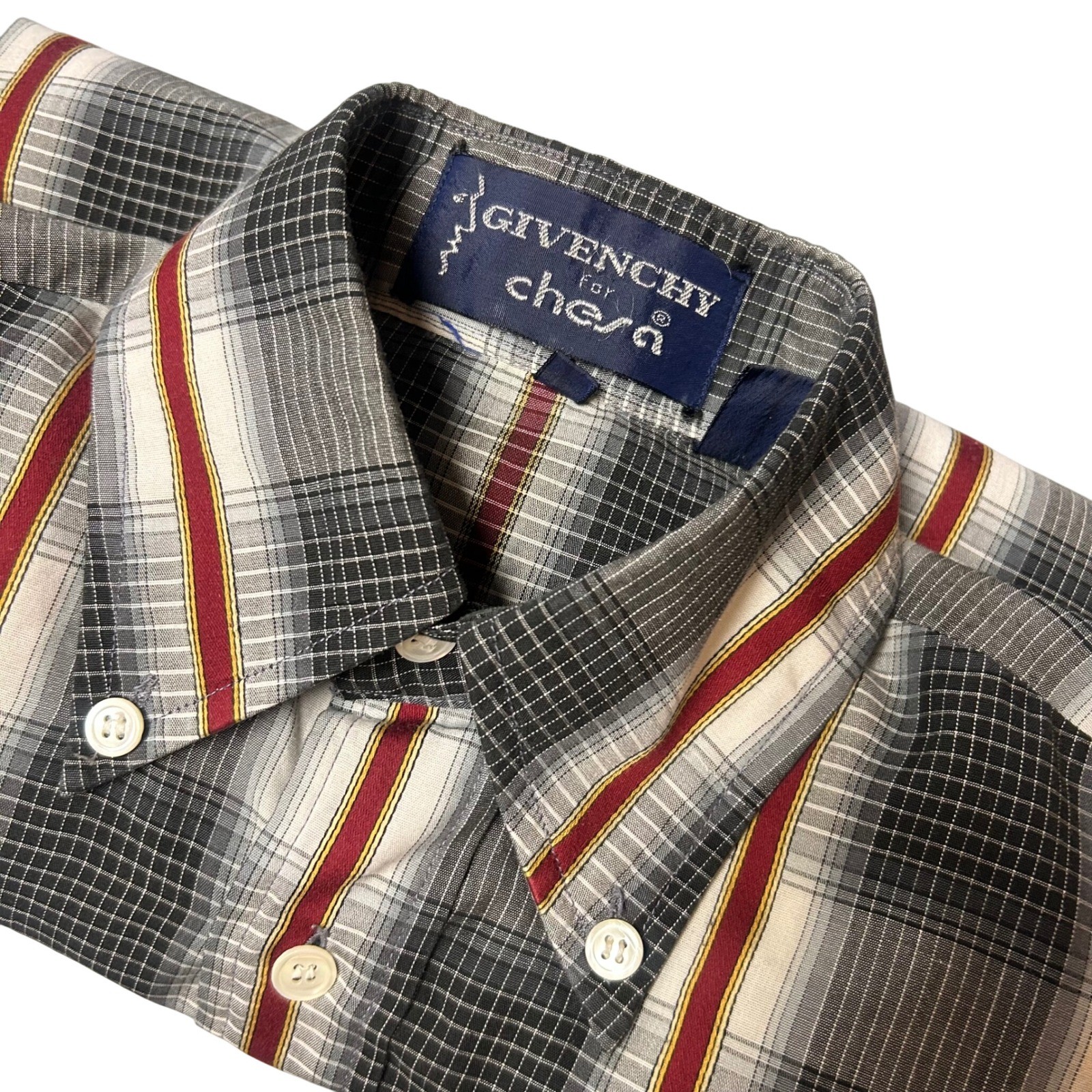 VTG Givenchy Chesa Shirt 6 Plaid Striped Button Down 80s Designer Hong Kong