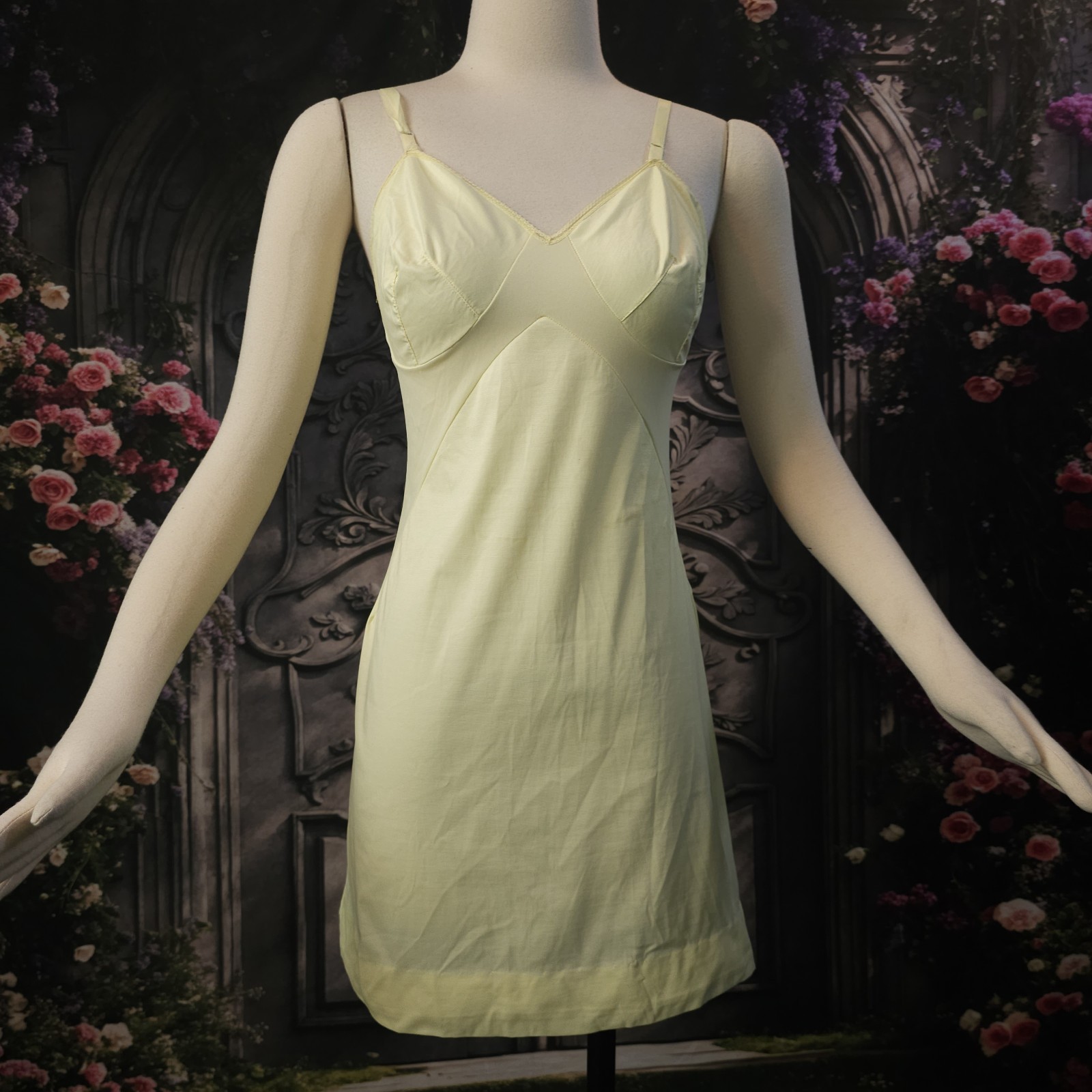 Vintage 1960s Buttercup Yellow Mini Slip Dress Lingerie Nightgown By Gaymode