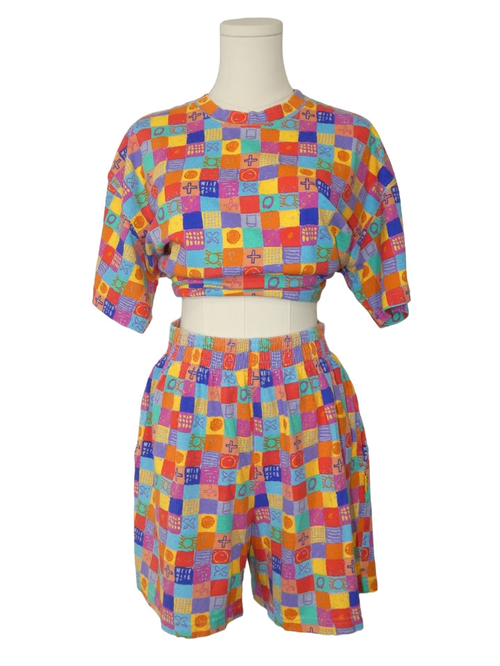 Vintage 90s Ken Done Art & Design All-over Print Shorts T Shirt Co-ord Set Sz L