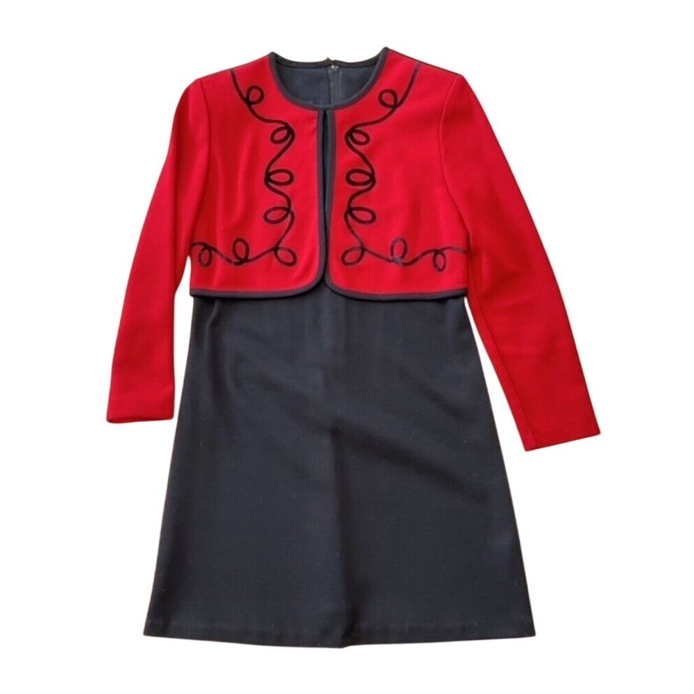 Byer Studio California Vintage Red Black Soutache Embroidered Petite Dress P/10