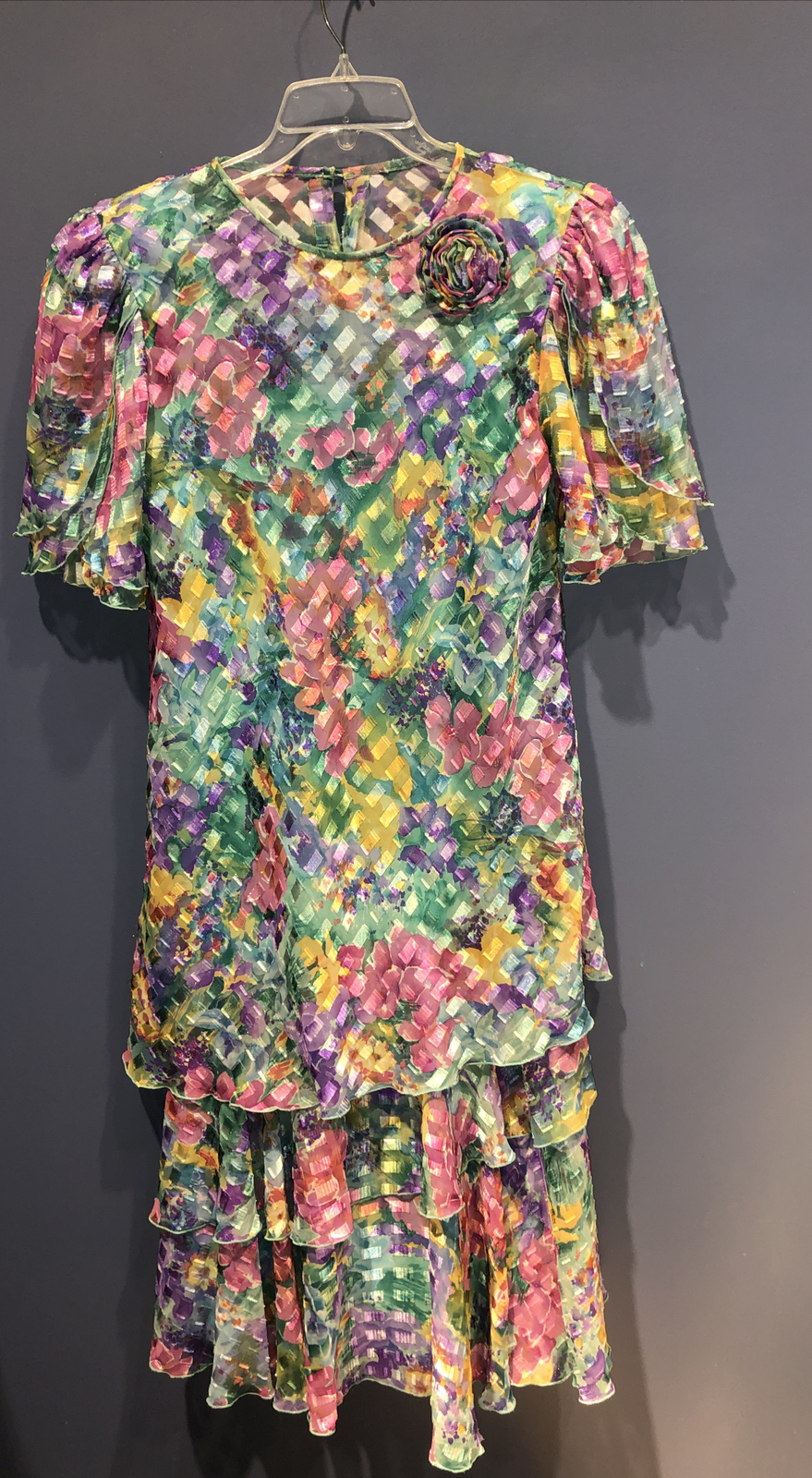 10 Ann Hobbs For Cattiva Vintage 60’s Color Splash Chiffon Floral Ruffled Dress