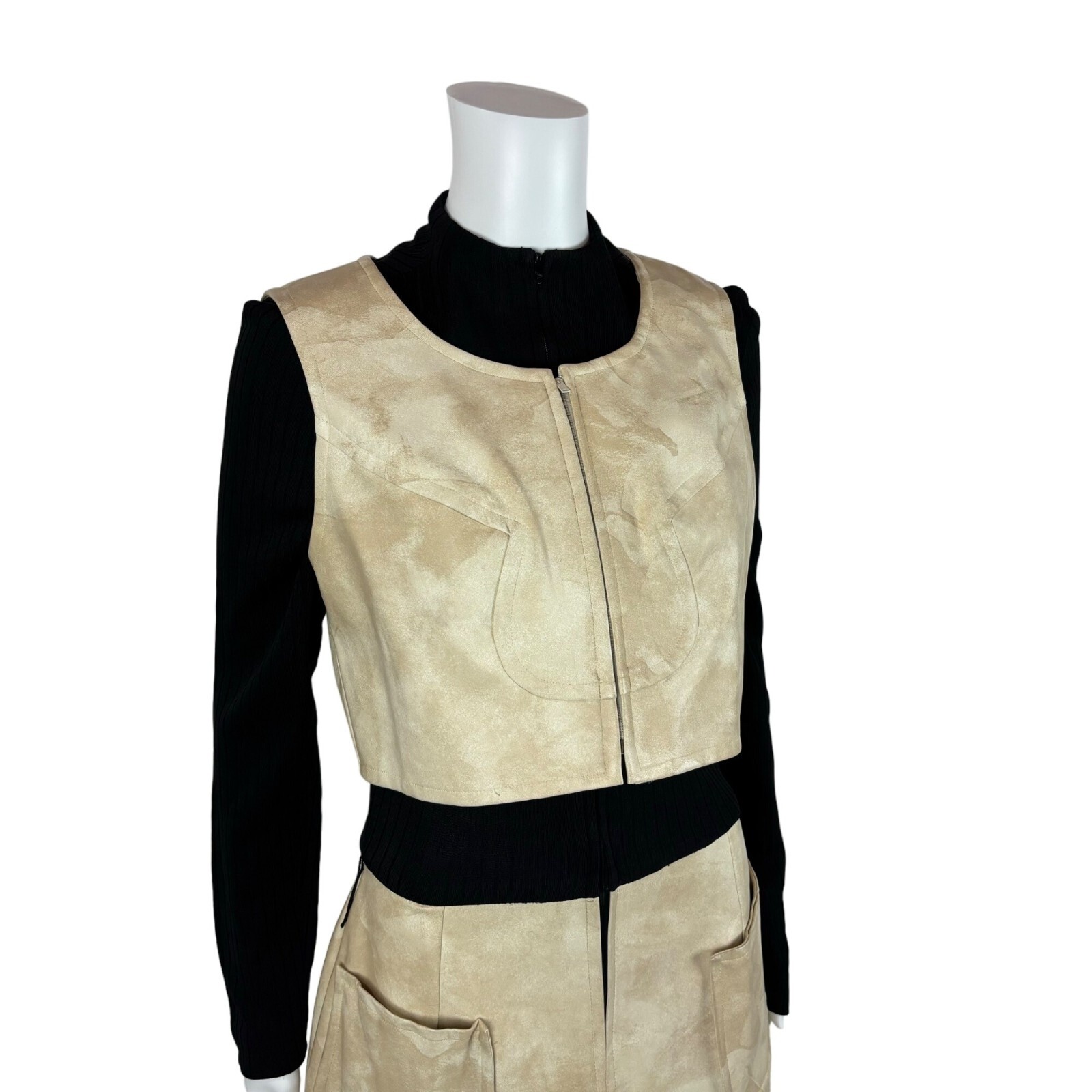 Vintage 70s Dress Set Women’s Extra Small Pleather Western Vest Zip Up Cowgirl O