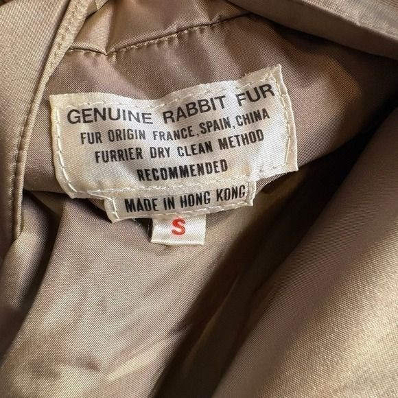 Vintage Genuine Rabbit Fur Coat Jacket Beige Hong Kong Womens Small