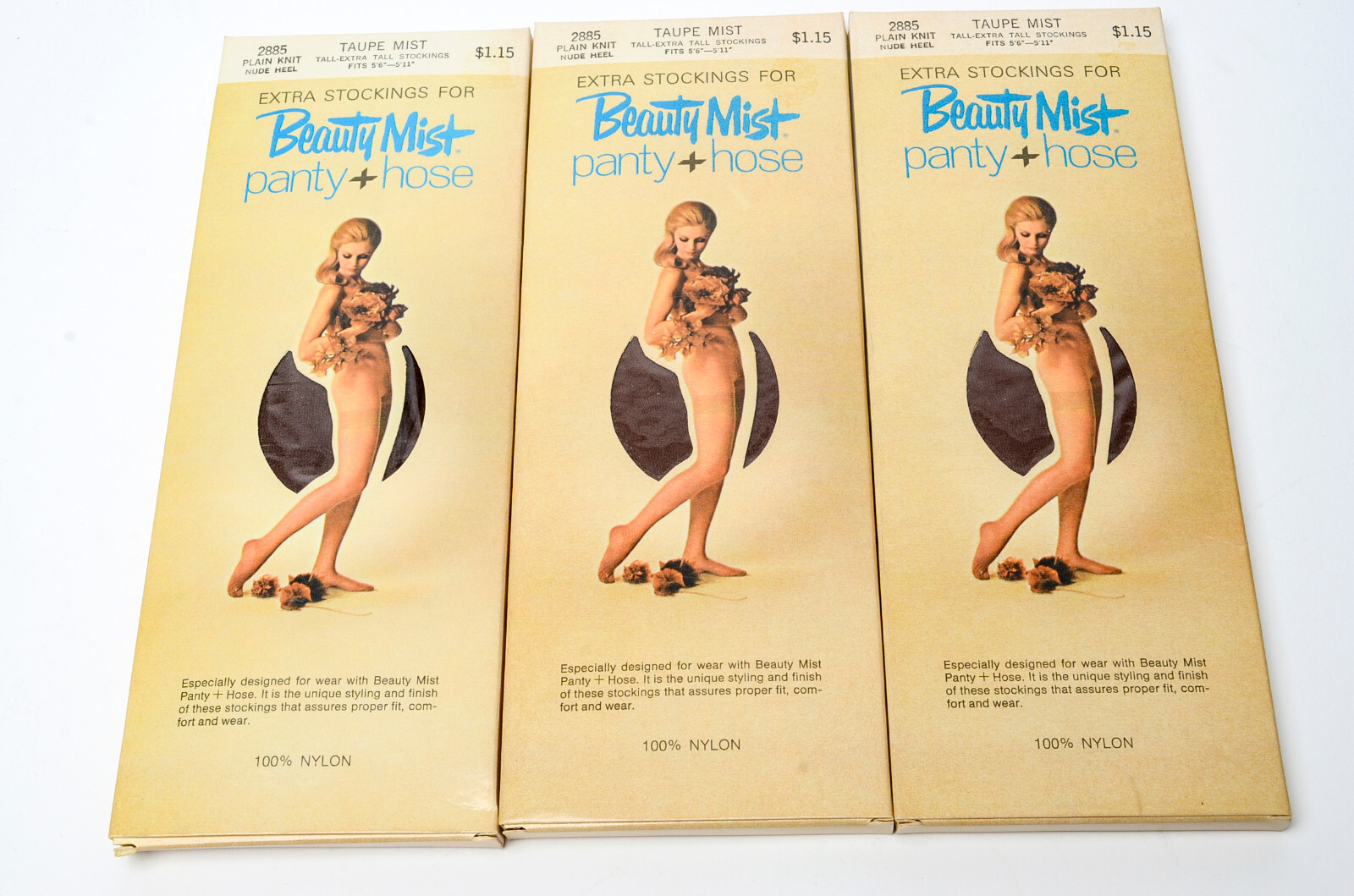 Beauty Mist Panty + Hose Tall/Extra Tall Stockings only x3 New 2885 Taupe VTG