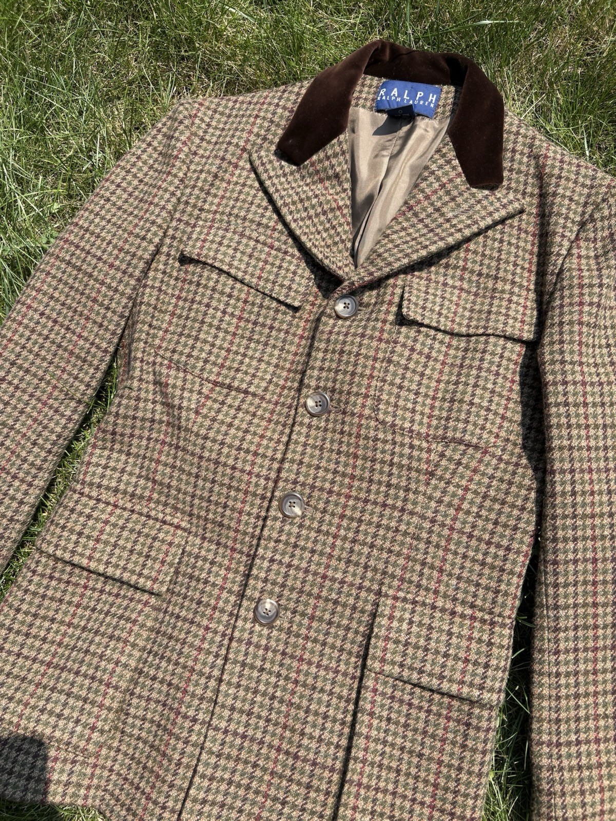 Vintage Ralph Lauren Womens Brown Plaid Wool Tweed Blazer/Jacket • Size 8