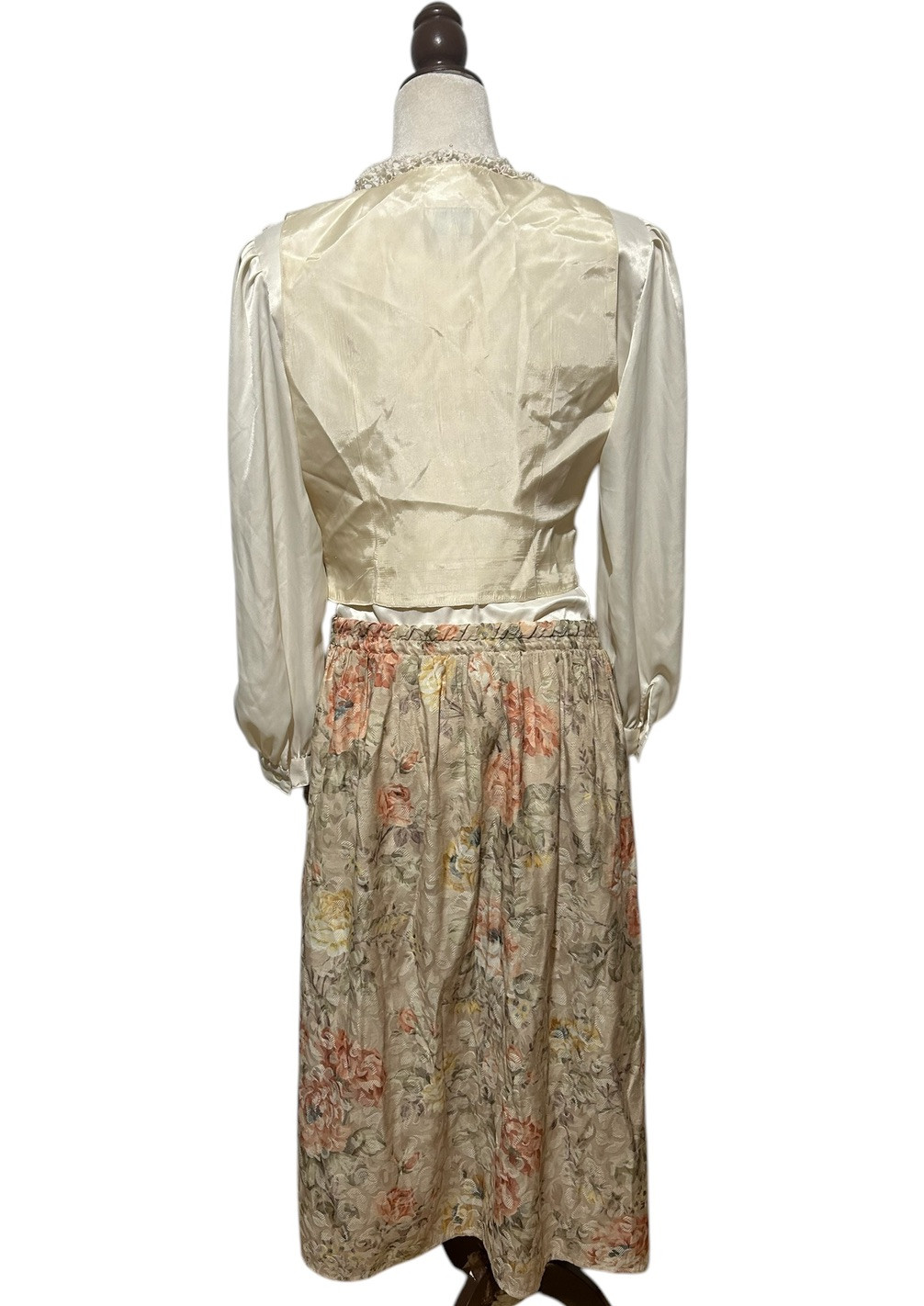 Vintage Dress Womens 6 /Garden Tea Skirt Vest Floral Long Sleeve w Blouse Nilani
