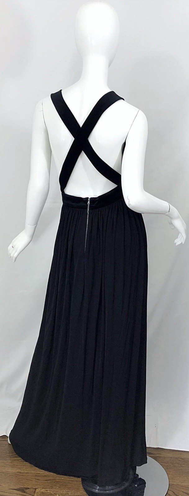 1990s Dolce & Gabbana D&G Black Plunging Sexy Beaded Sleeveless Vintage 90s Gown