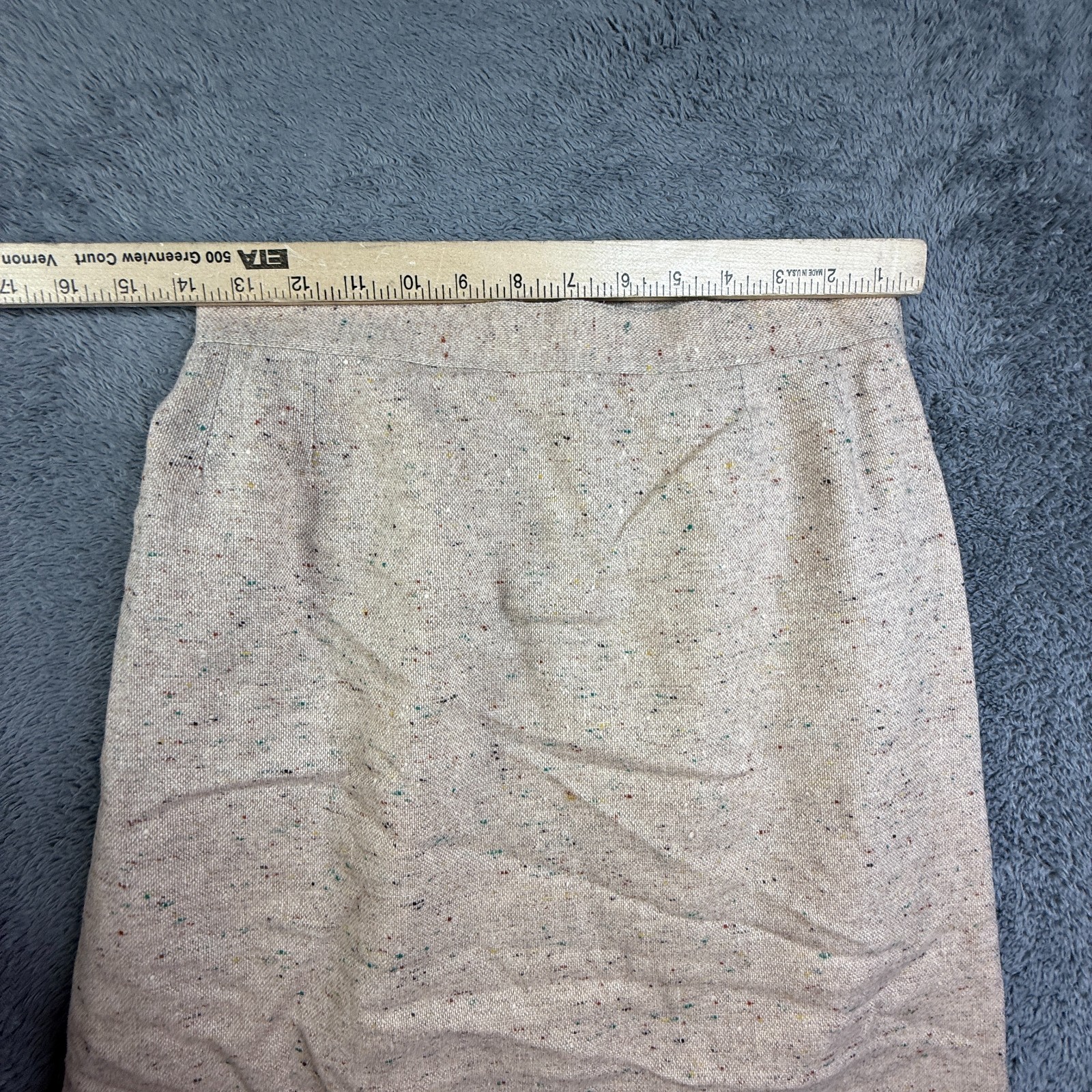 Vintage Wool Blend Tweed Pencil Skirt Flecked Neutral Lined 1960s 1970s Small